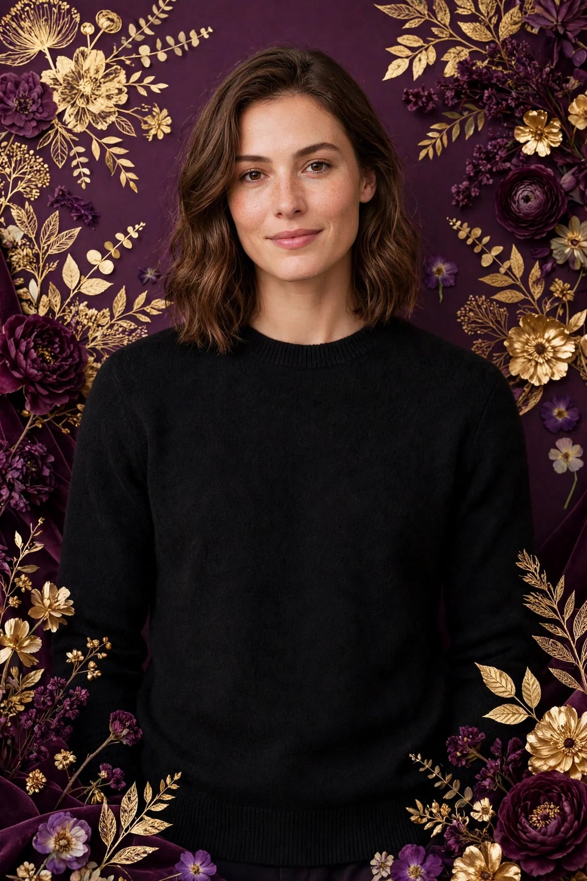 Person wearing Black Merino Wool Crewneck Sweater