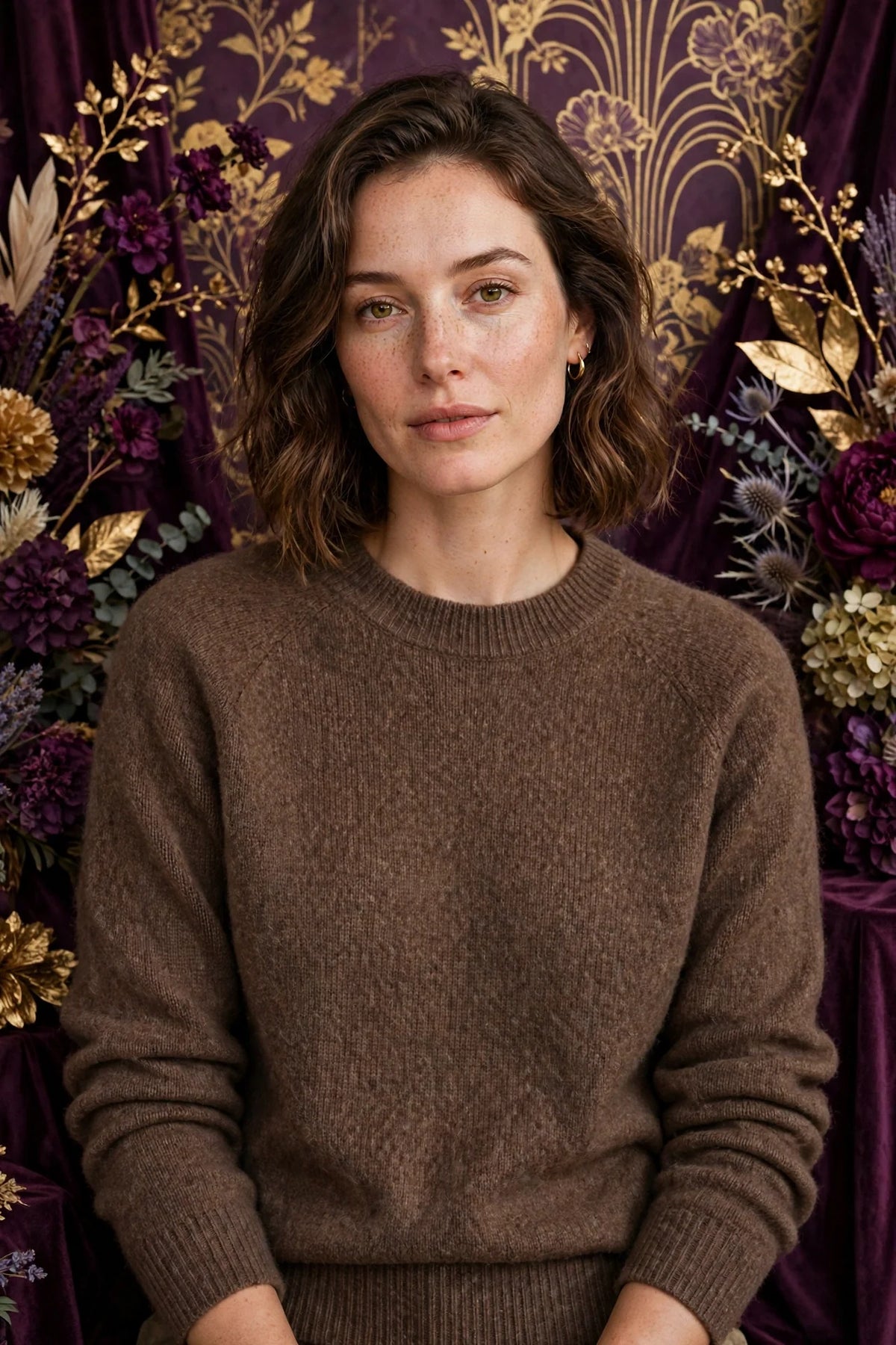 Person wearing Brown Merino Wool Crewneck Sweater