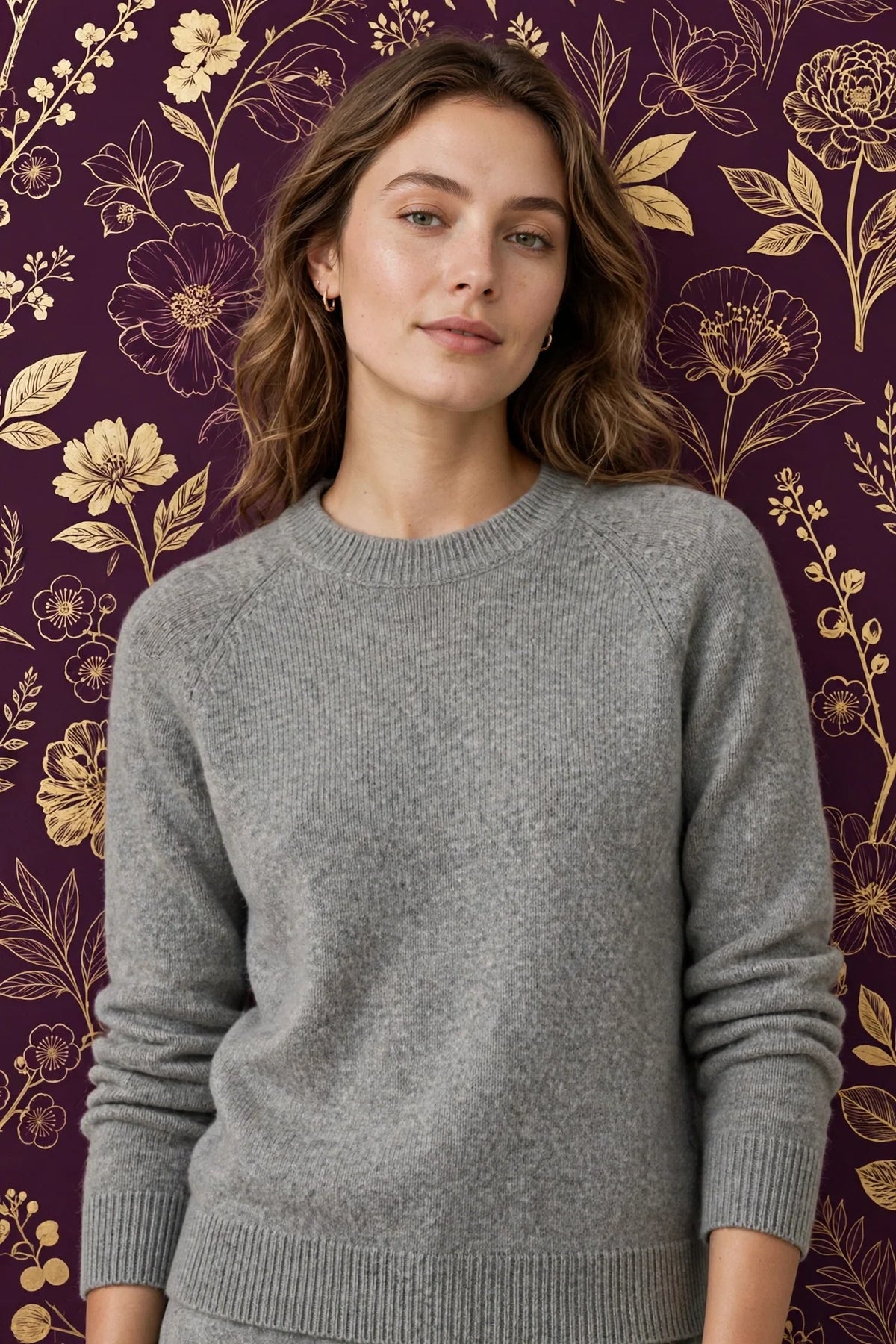 Person wearing Grey Merino Wool Crewneck Sweater