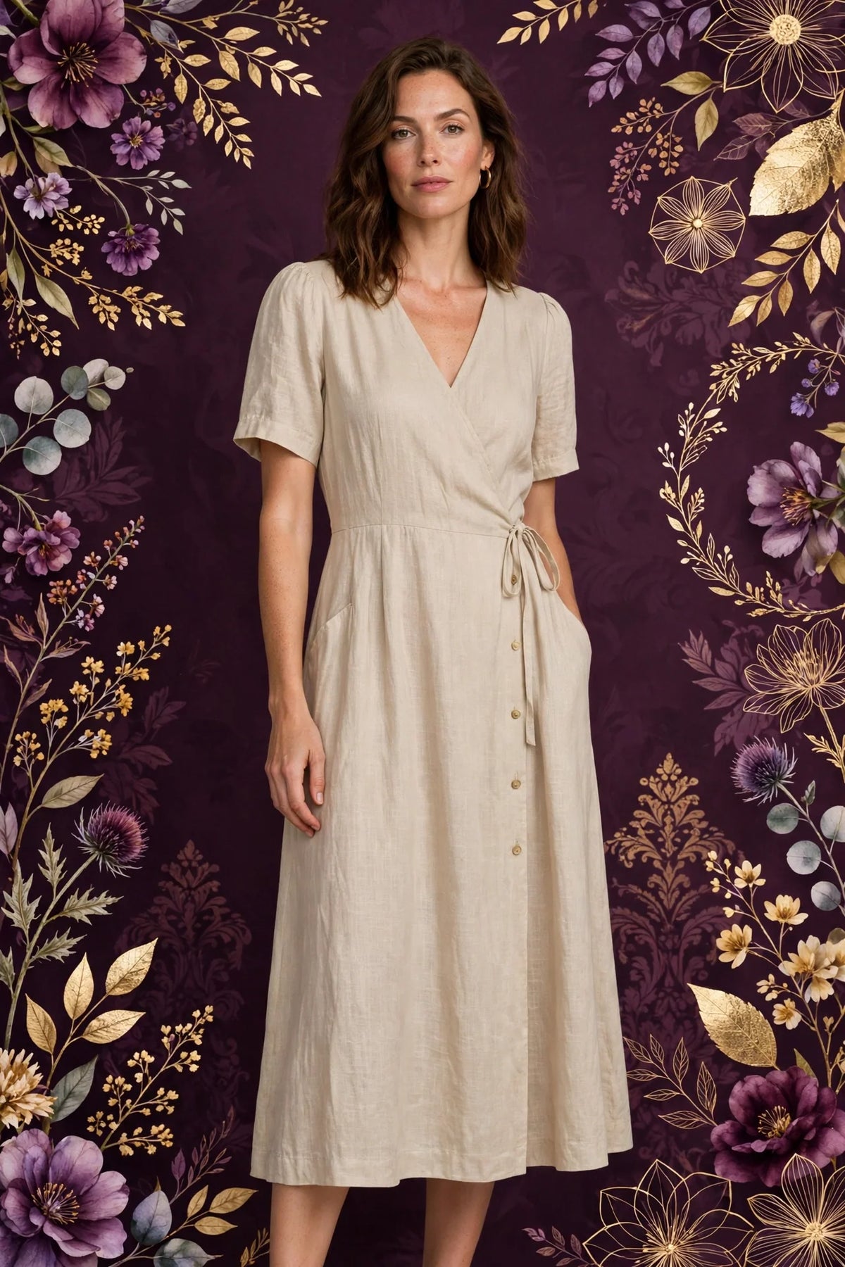 Person wearing Beige Linen Midi Dress
