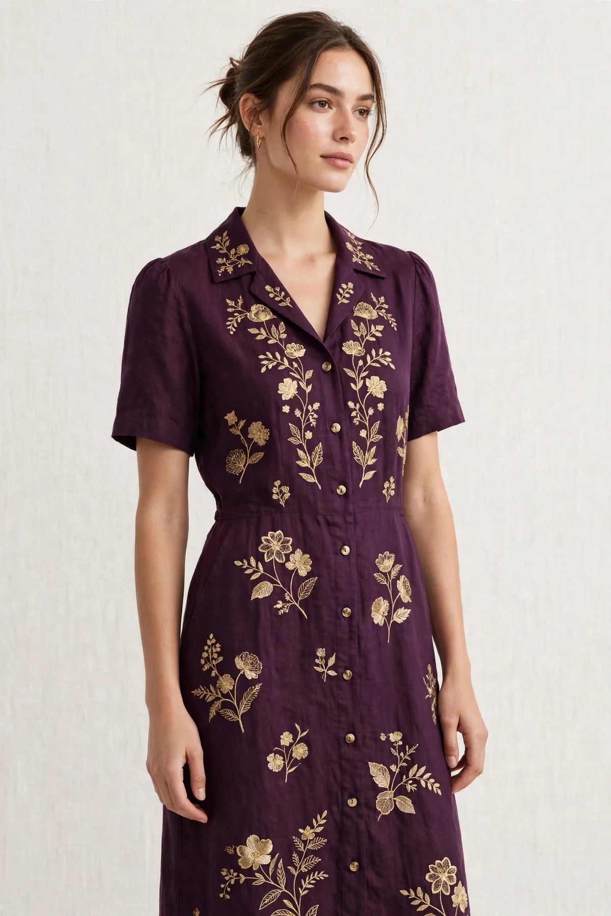 Person wearing Purple Linen Midi Dress