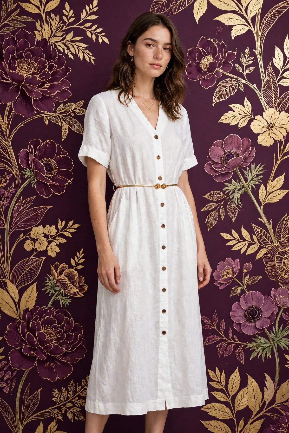 Person wearing White Linen Midi Dress