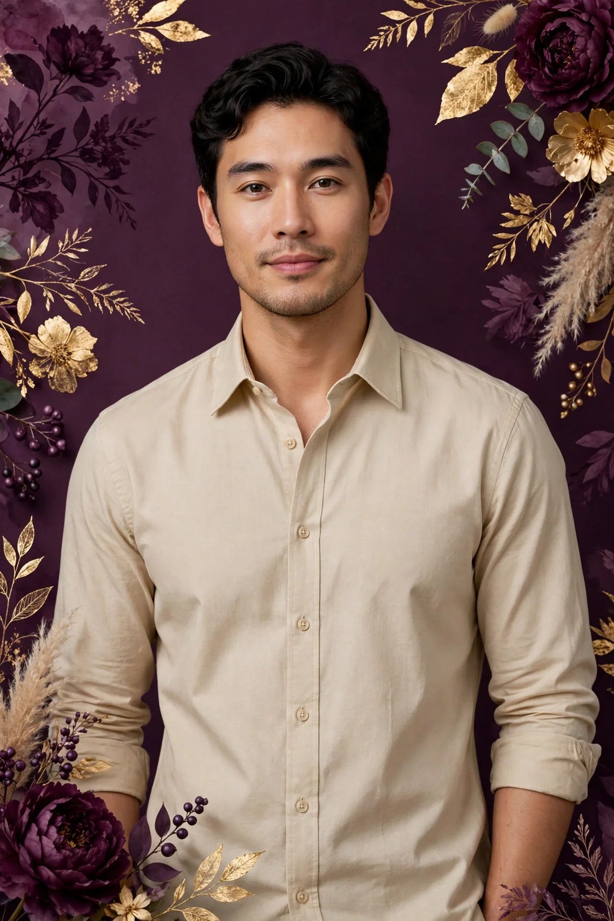 Person wearing Beige Beige Cotton Blend Tailored Fit Shirt