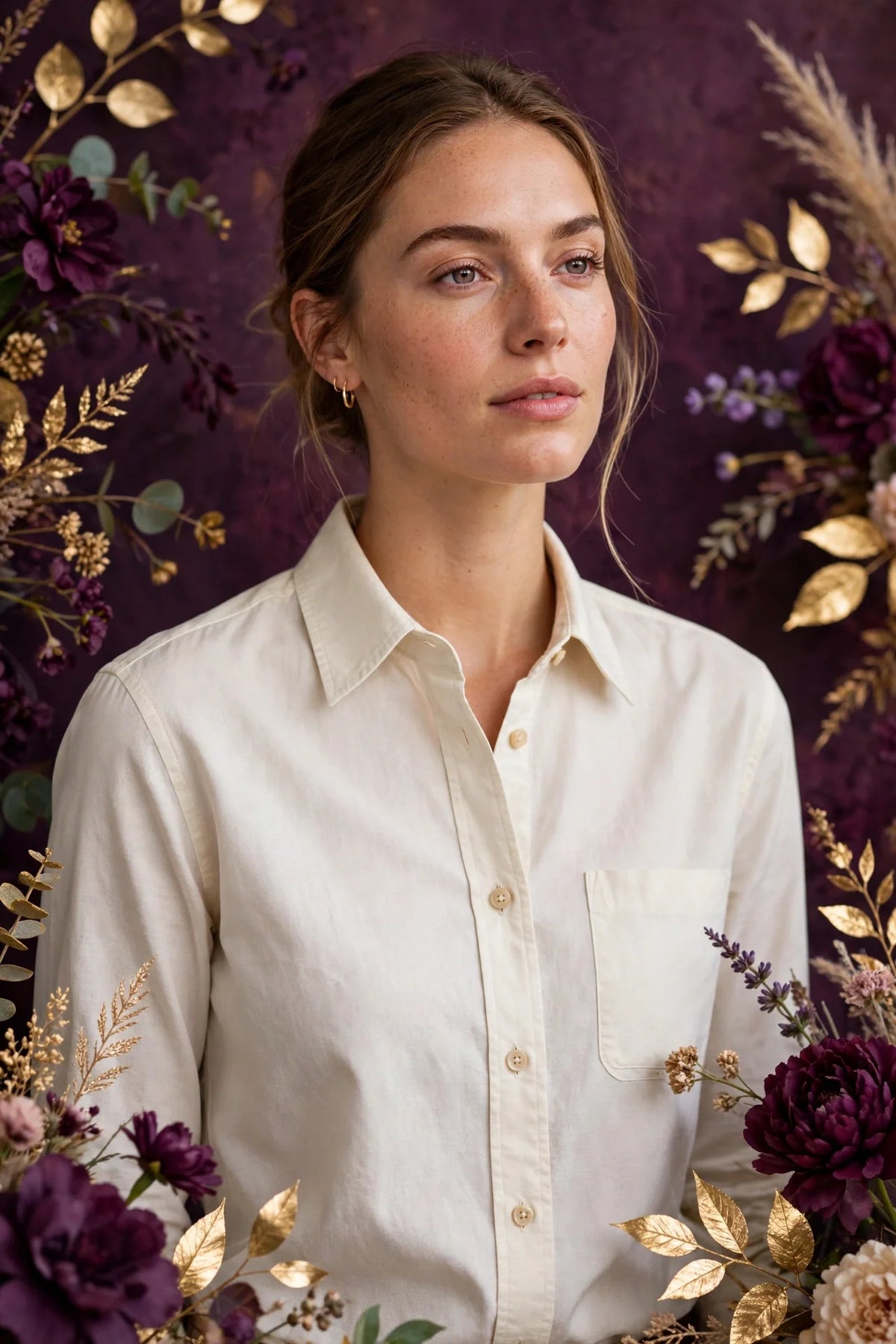 Person wearing White Beige Cotton Blend Tailored Fit Shirt