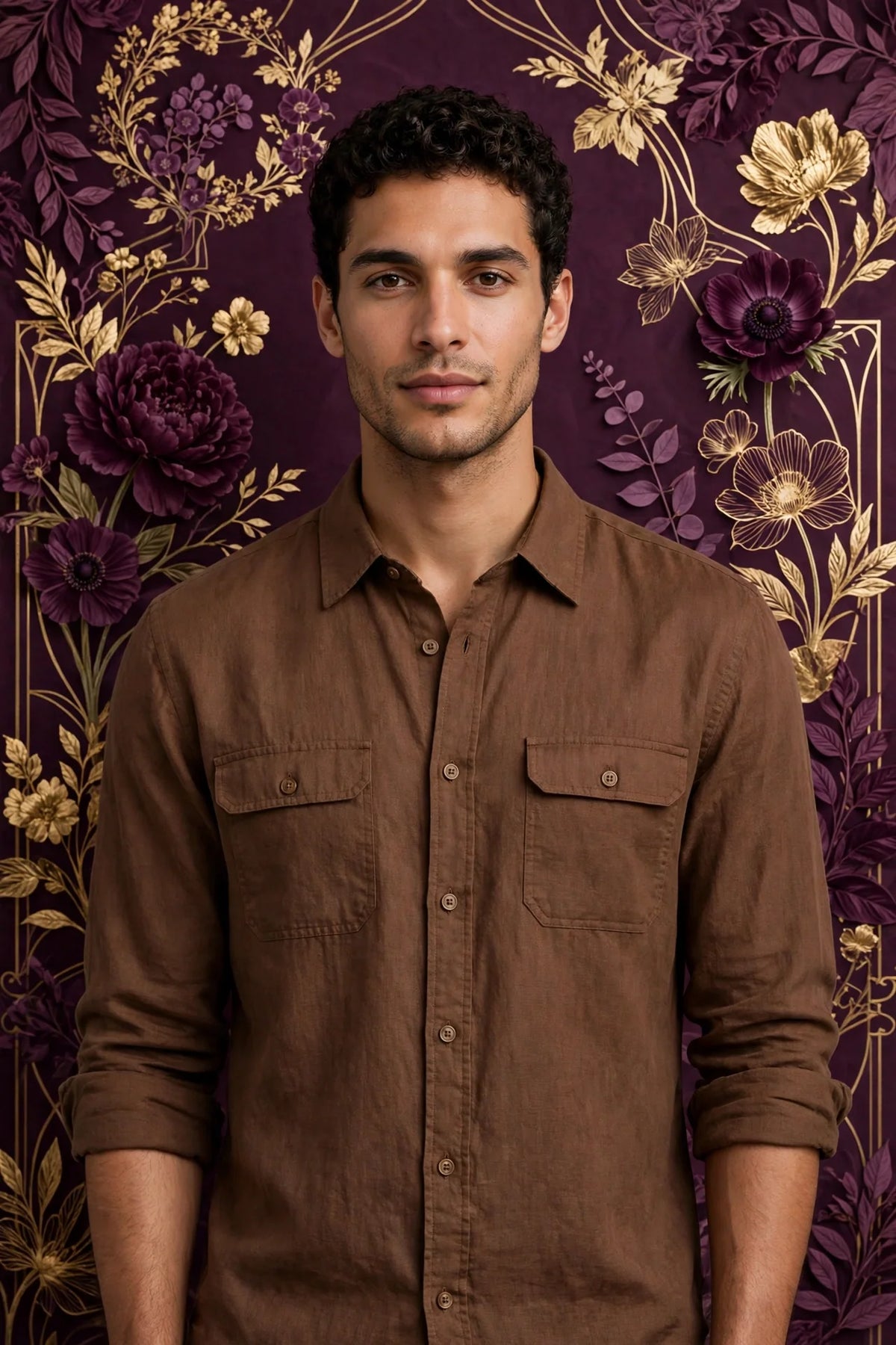 Person wearing Brown Earthy Brown Button-Up Shirt
