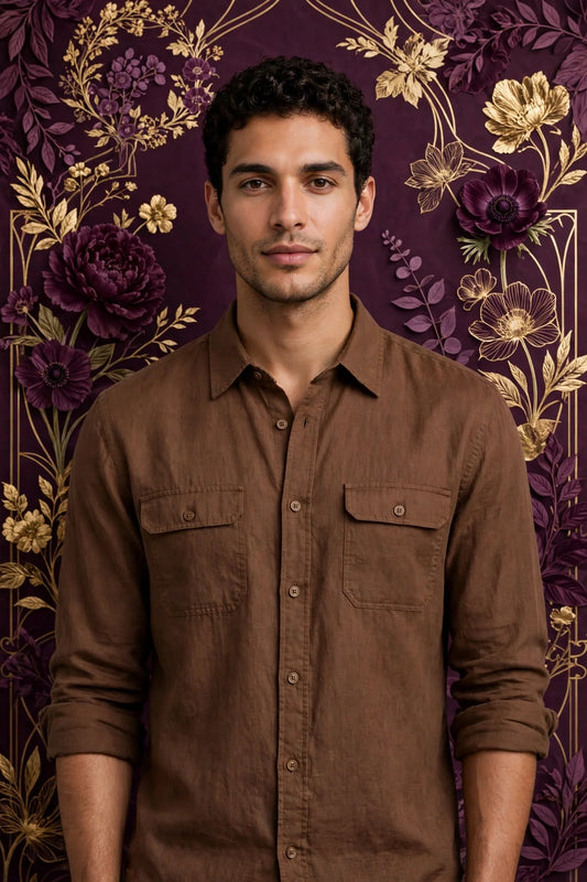 Person wearing Brown Earthy Brown Button-Up Shirt