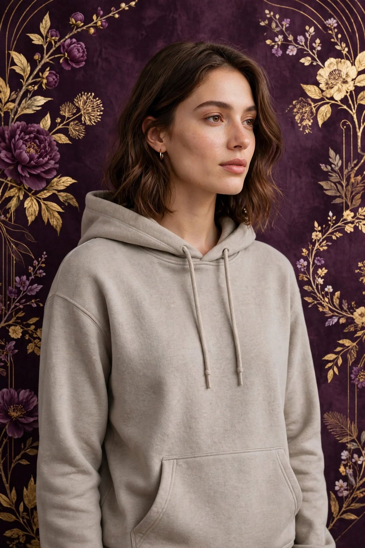 Person wearing Beige Soft Grey Hoodie