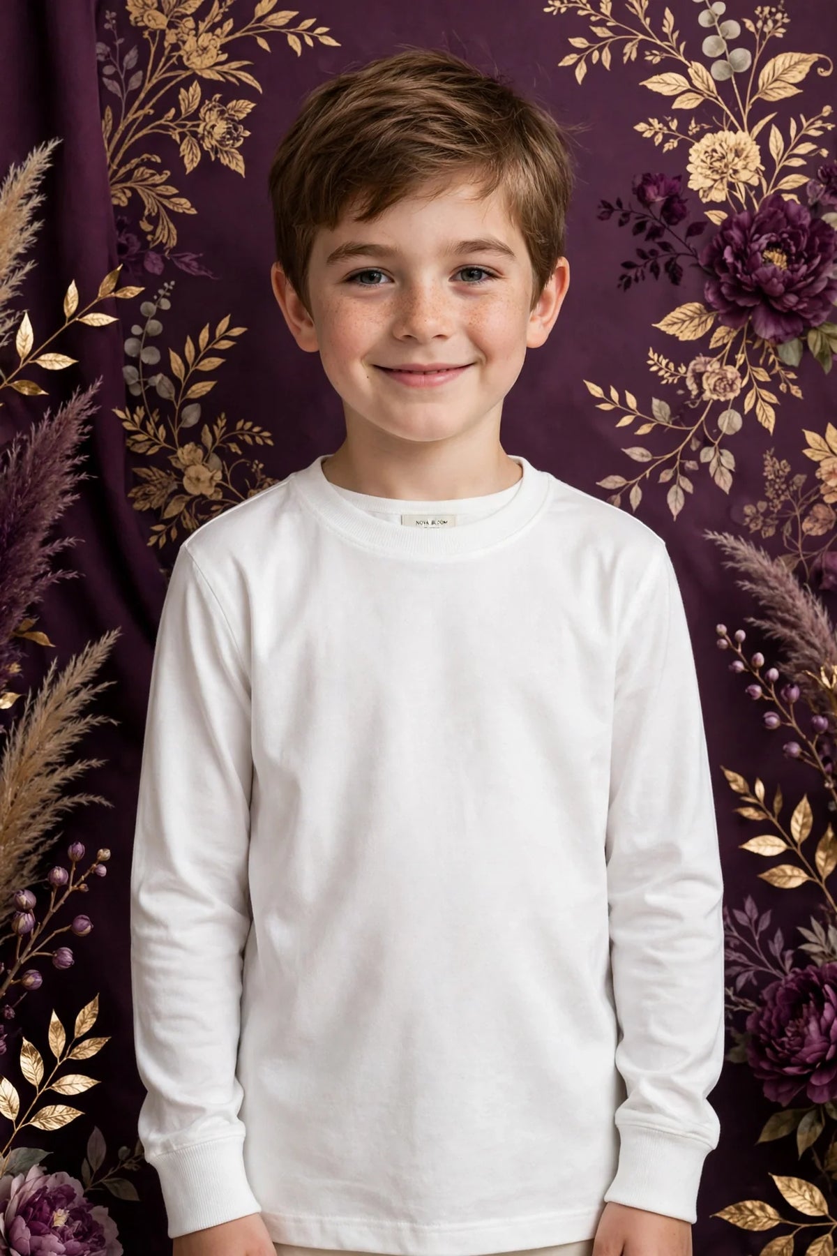 Boy wearing White Kids Cornsilk Cream Long-Sleeve Shirt