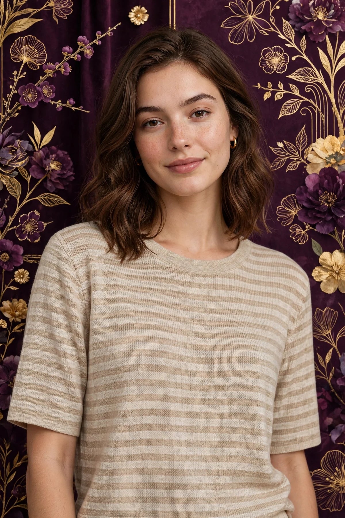 Person wearing Beige Casual Striped Knit Top