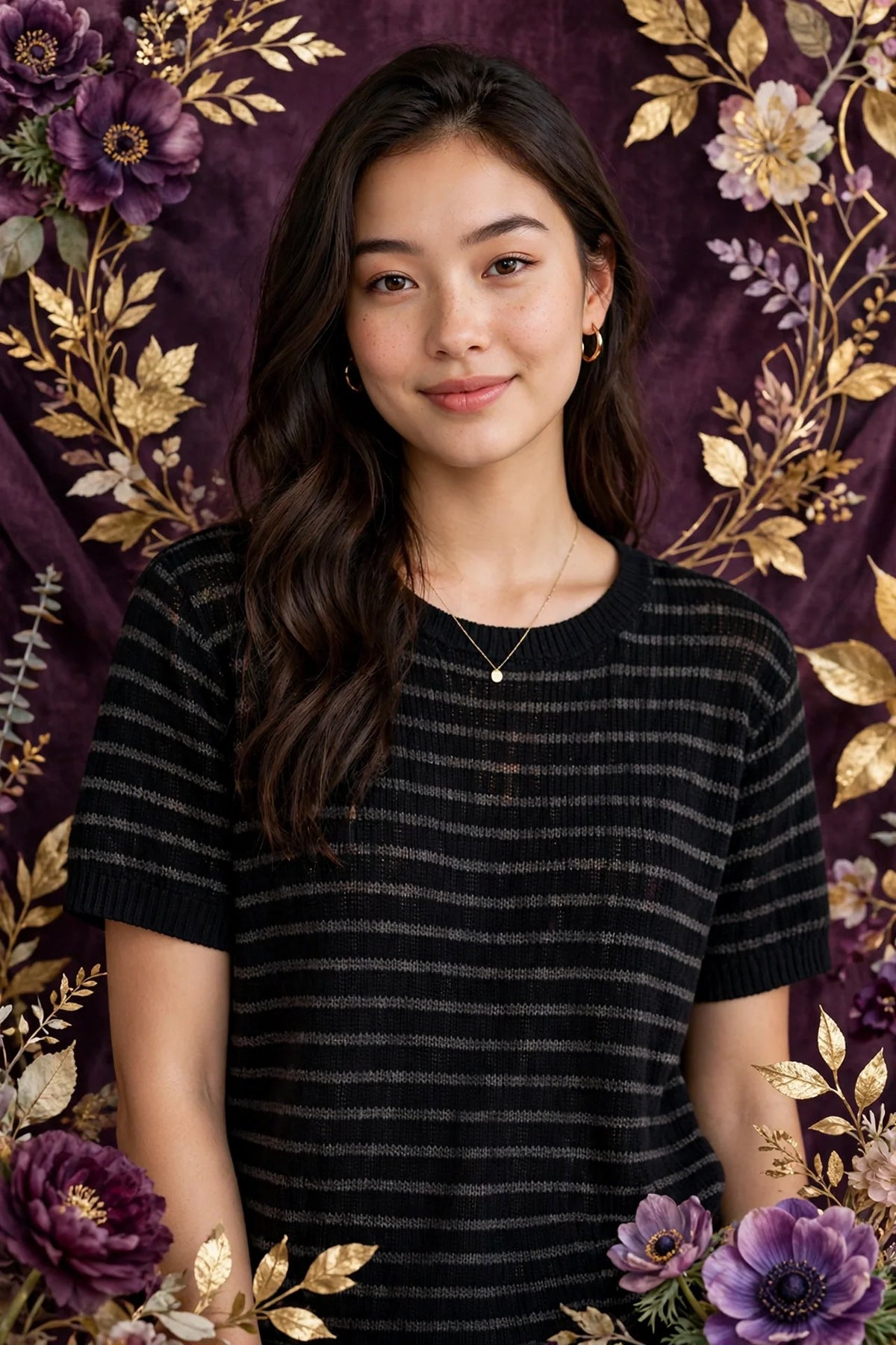 Person wearing Black Casual Striped Knit Top