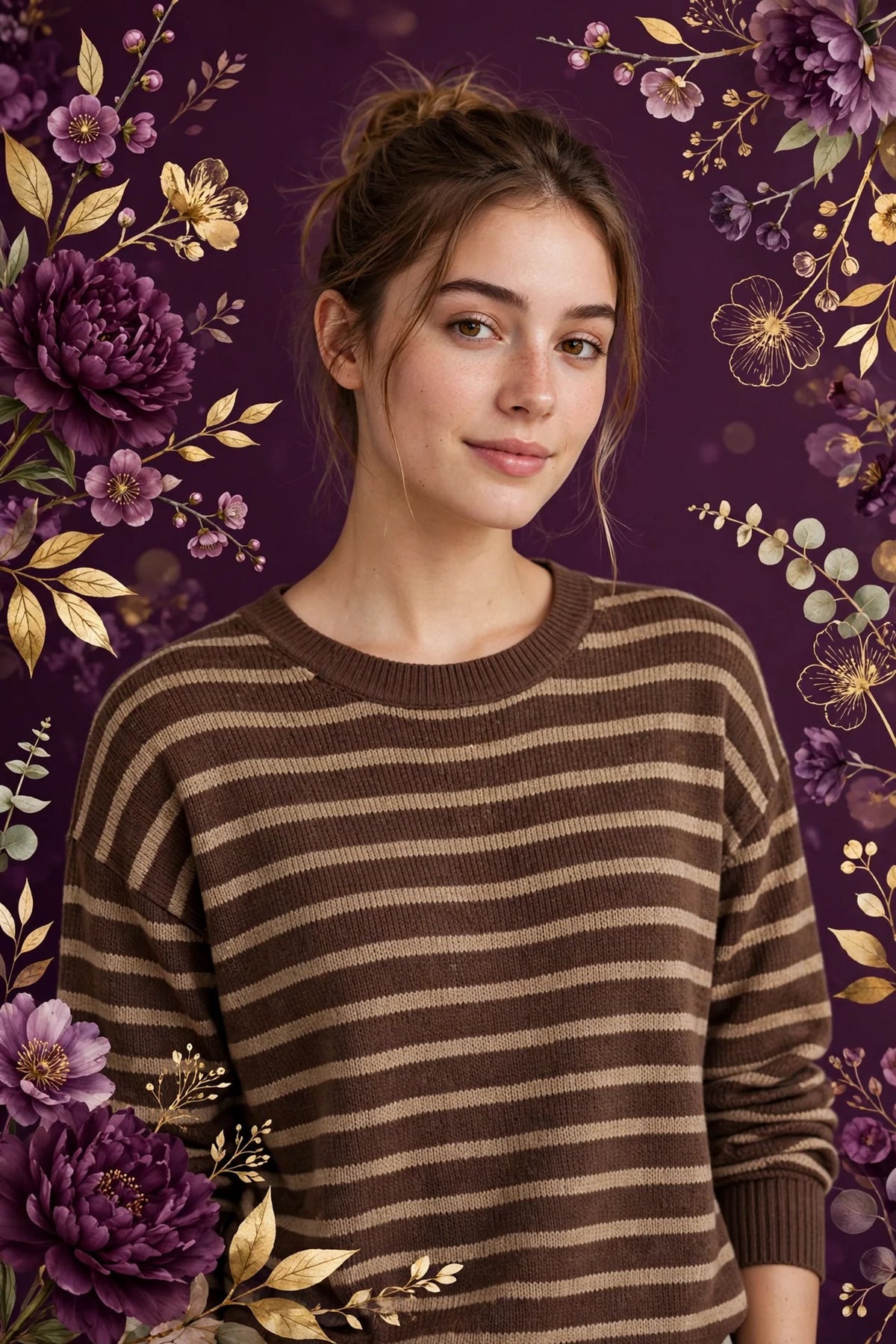 Person wearing Brown Casual Striped Knit Top