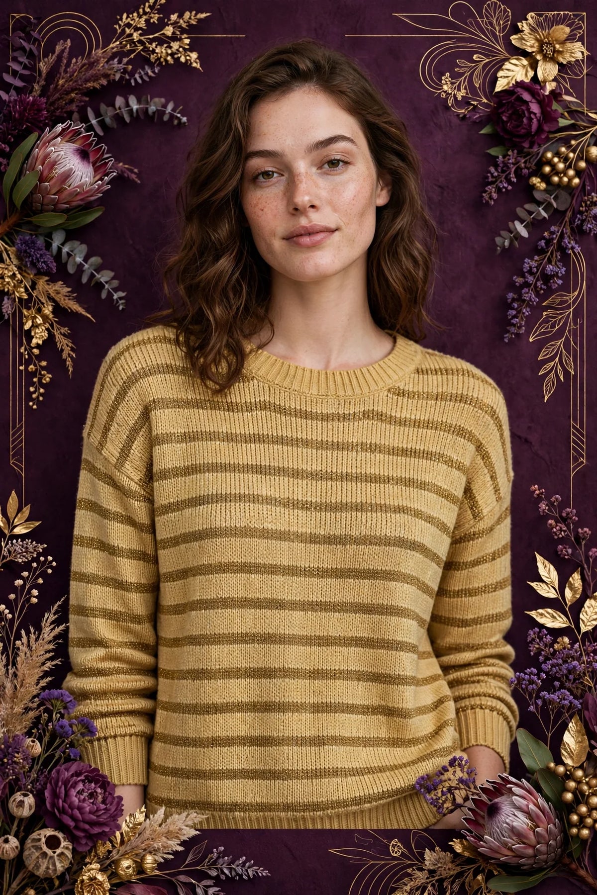 Person wearing Gold Casual Striped Knit Top