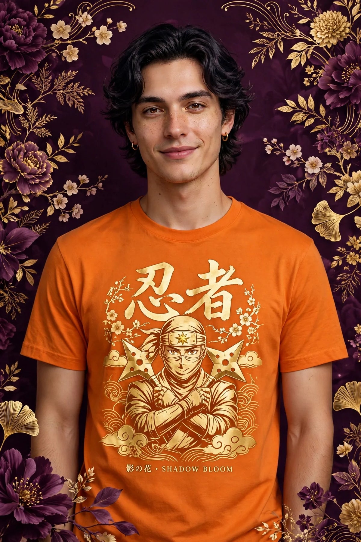 Person wearing Gold Anime Orange Ninja T-Shirt