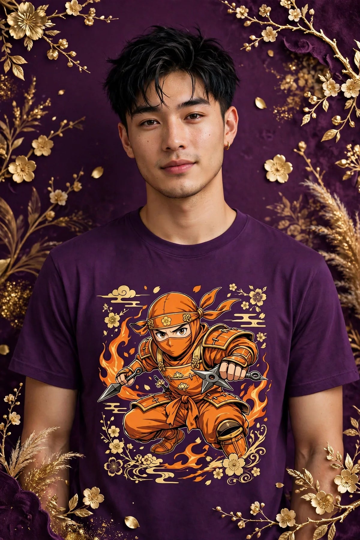 Person wearing Purple Anime Orange Ninja T-Shirt