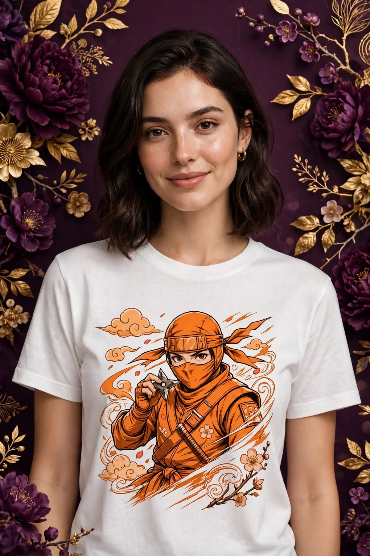 Person wearing White Anime Orange Ninja T-Shirt