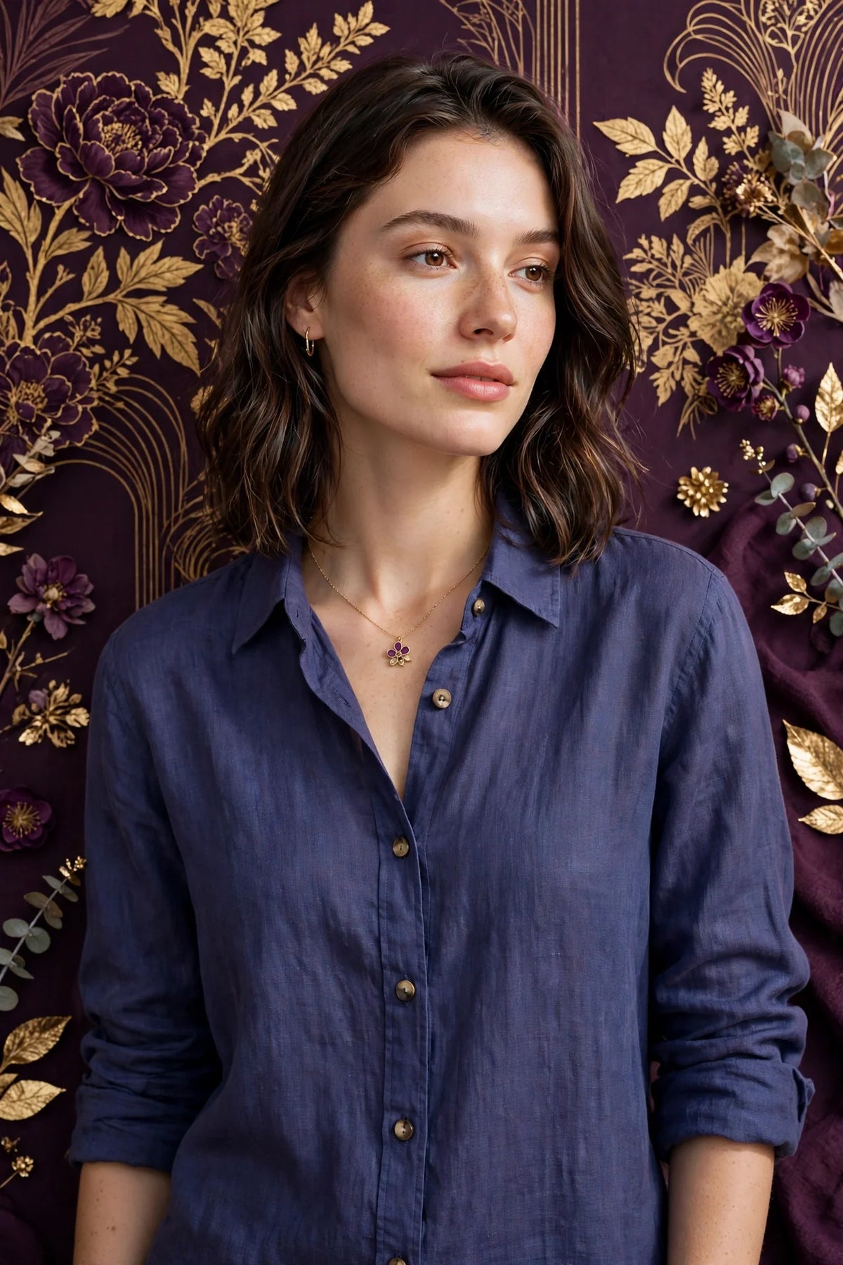 Person wearing Blue Plum Linen Shirt