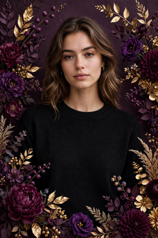 Person wearing Black Cotton Knit Crewneck Sweater