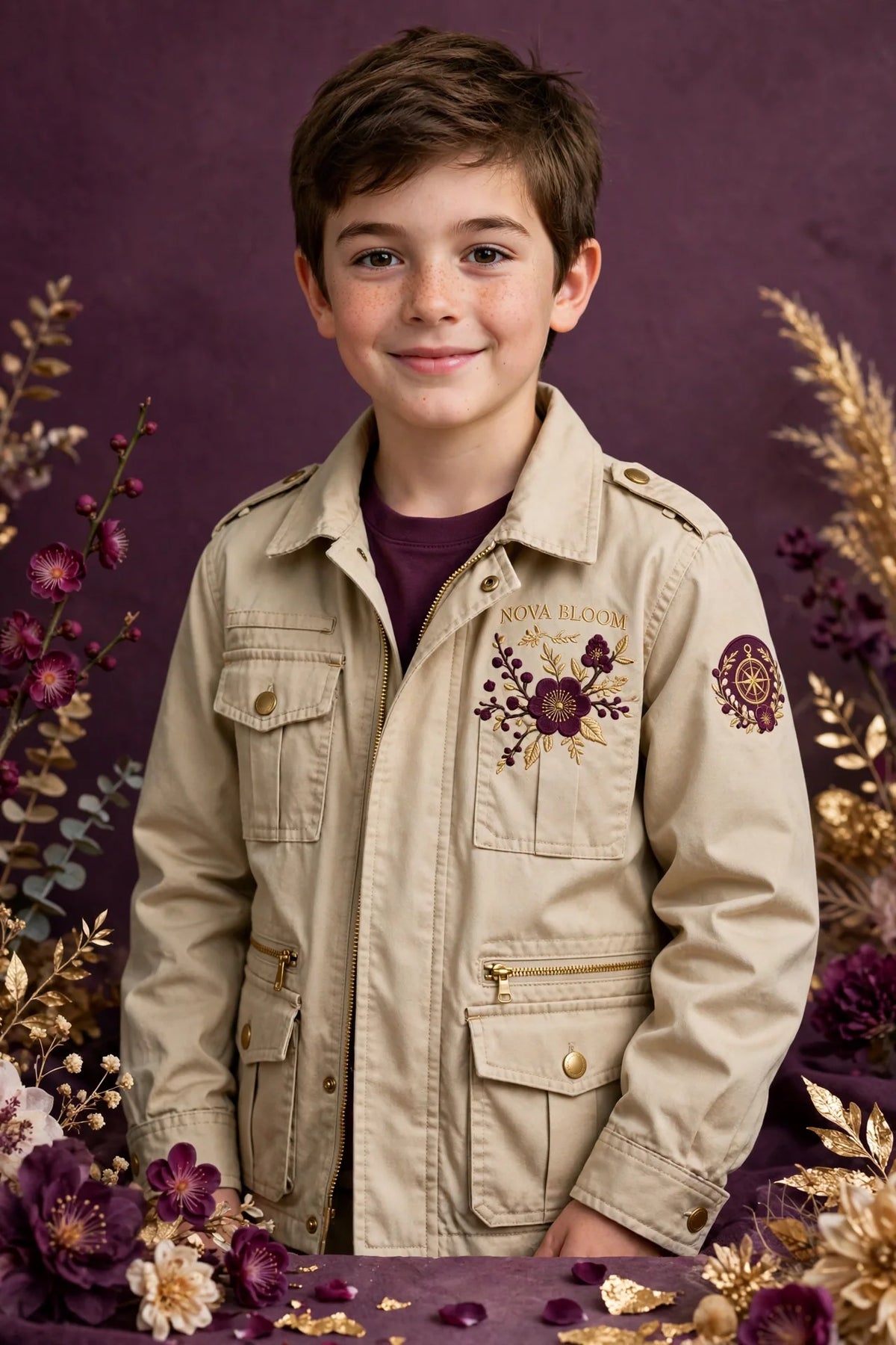 Boy wearing Beige Kids Explorer Jacket