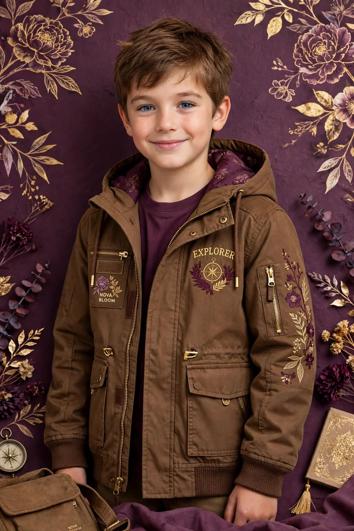 Boy wearing Brown Kids Explorer Jacket