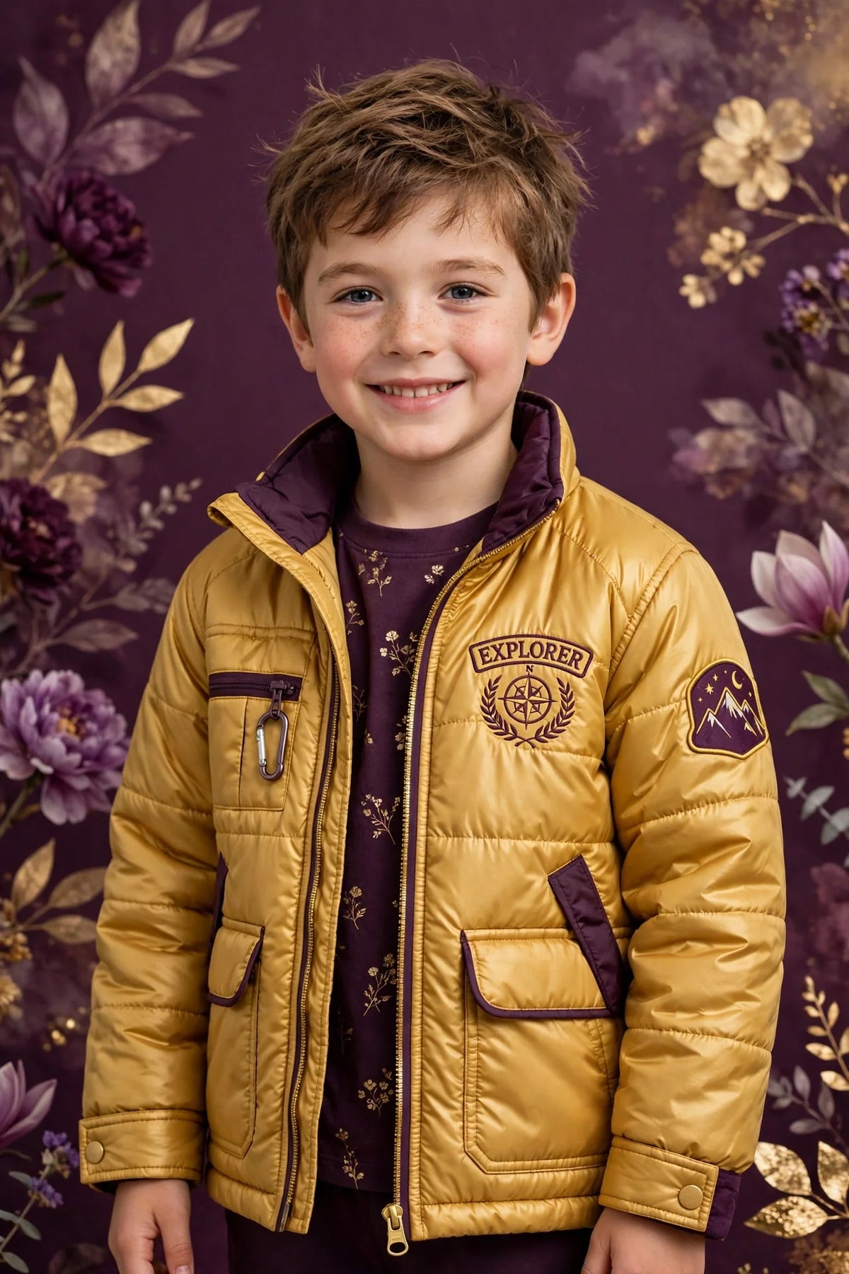 Boy wearing Gold Kids Explorer Jacket