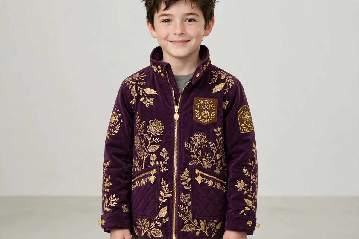 Boy wearing Purple Kids Explorer Jacket