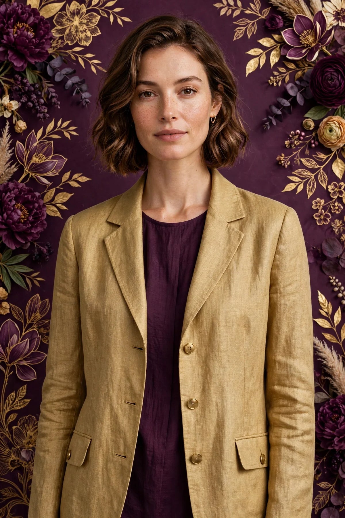 Person wearing Gold Linen Blend Jacket