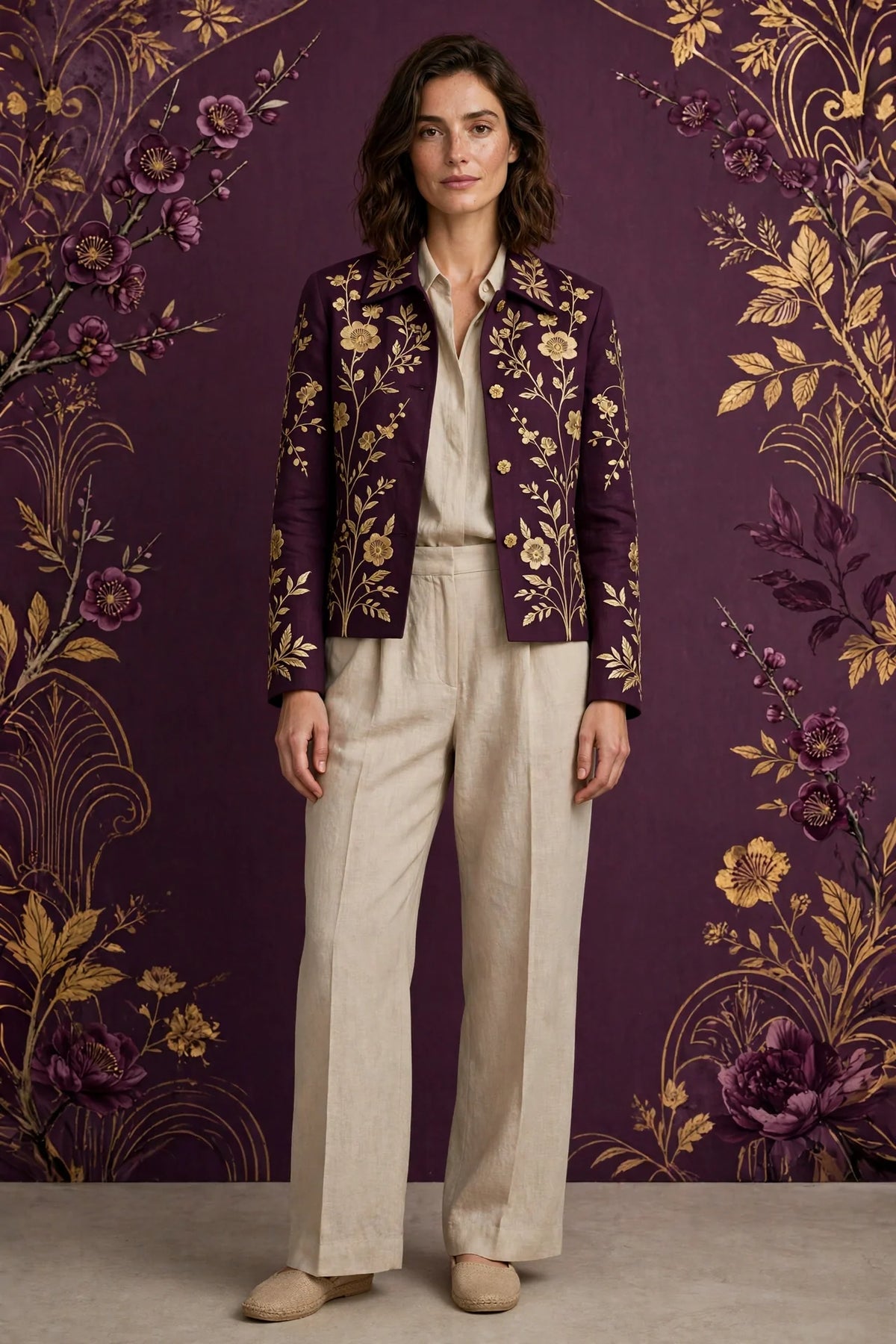 Person wearing Beige Linen Trousers