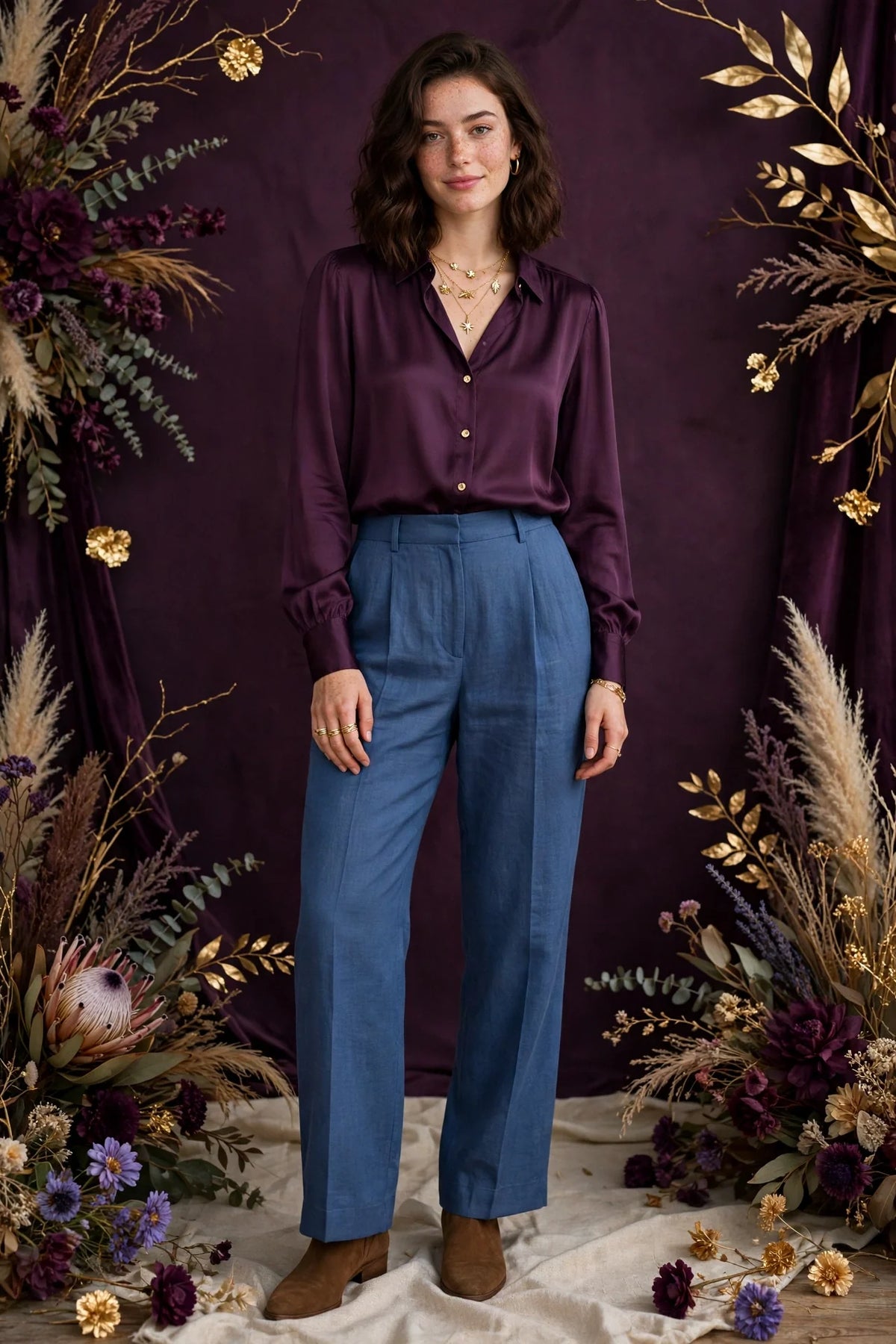Person wearing Blue Linen Trousers