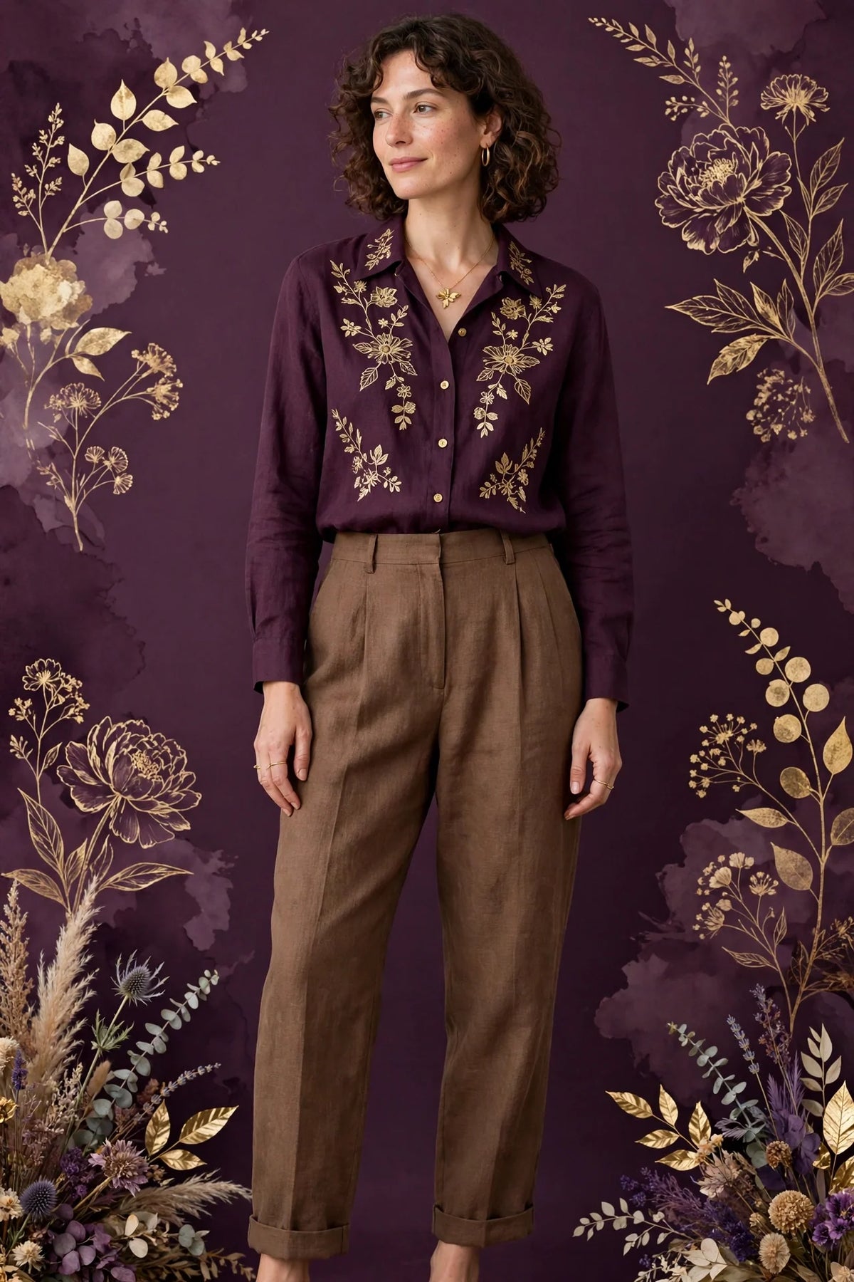 Person wearing Brown Linen Trousers