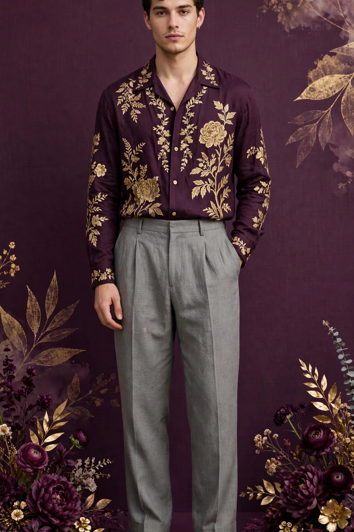 Person wearing Grey Linen Trousers