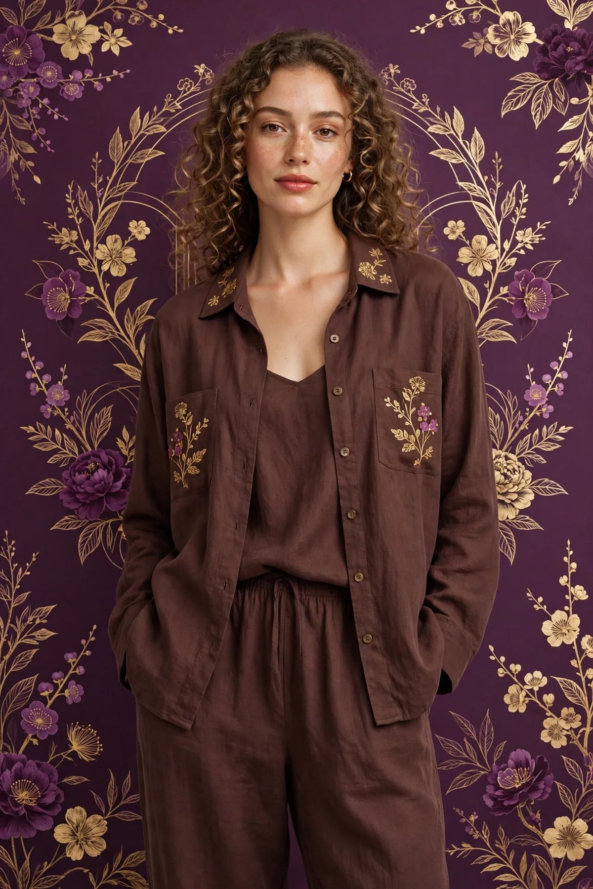 Person wearing Brown Loungewear Set