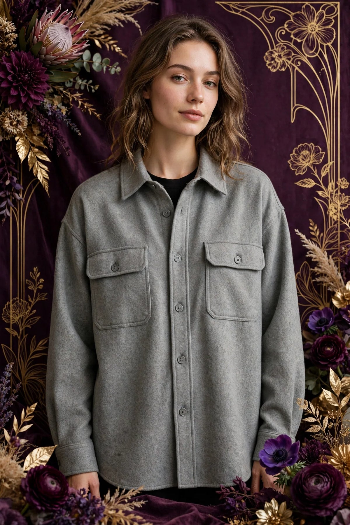 Person wearing Grey Minimalist Wool Blend Overshirt