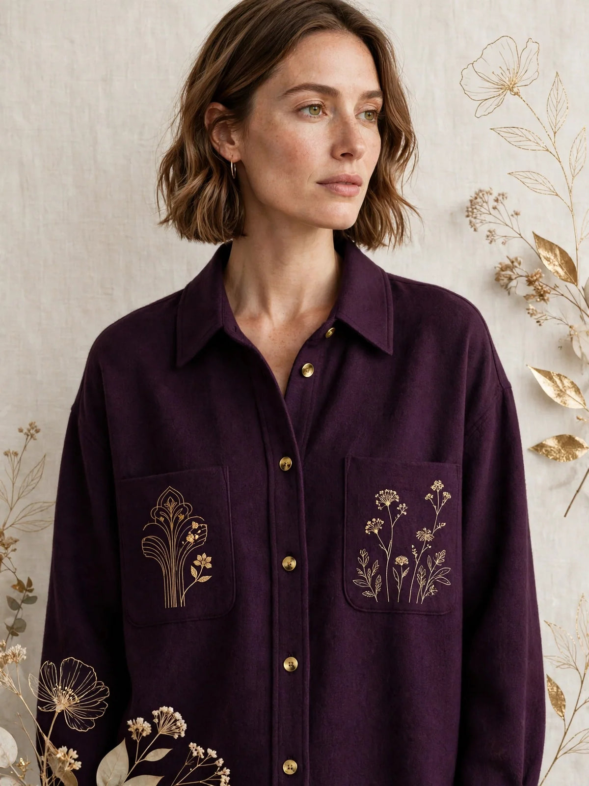 Person wearing Purple Minimalist Wool Blend Overshirt