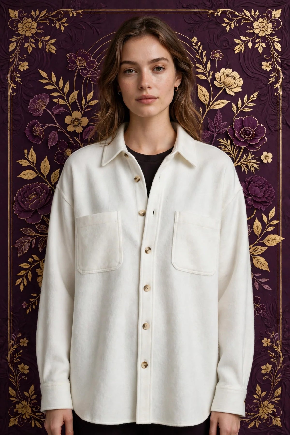 Person wearing White Minimalist Wool Blend Overshirt