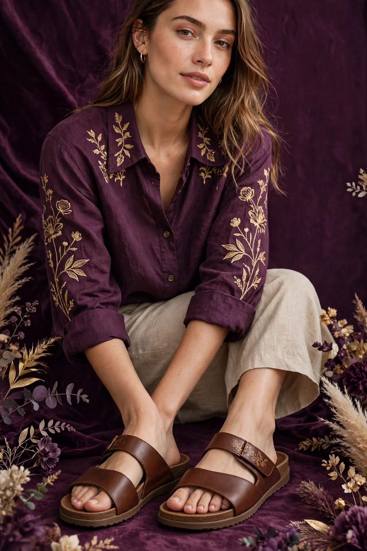 Woman wearing Brown Women's Casual Slide Sandals