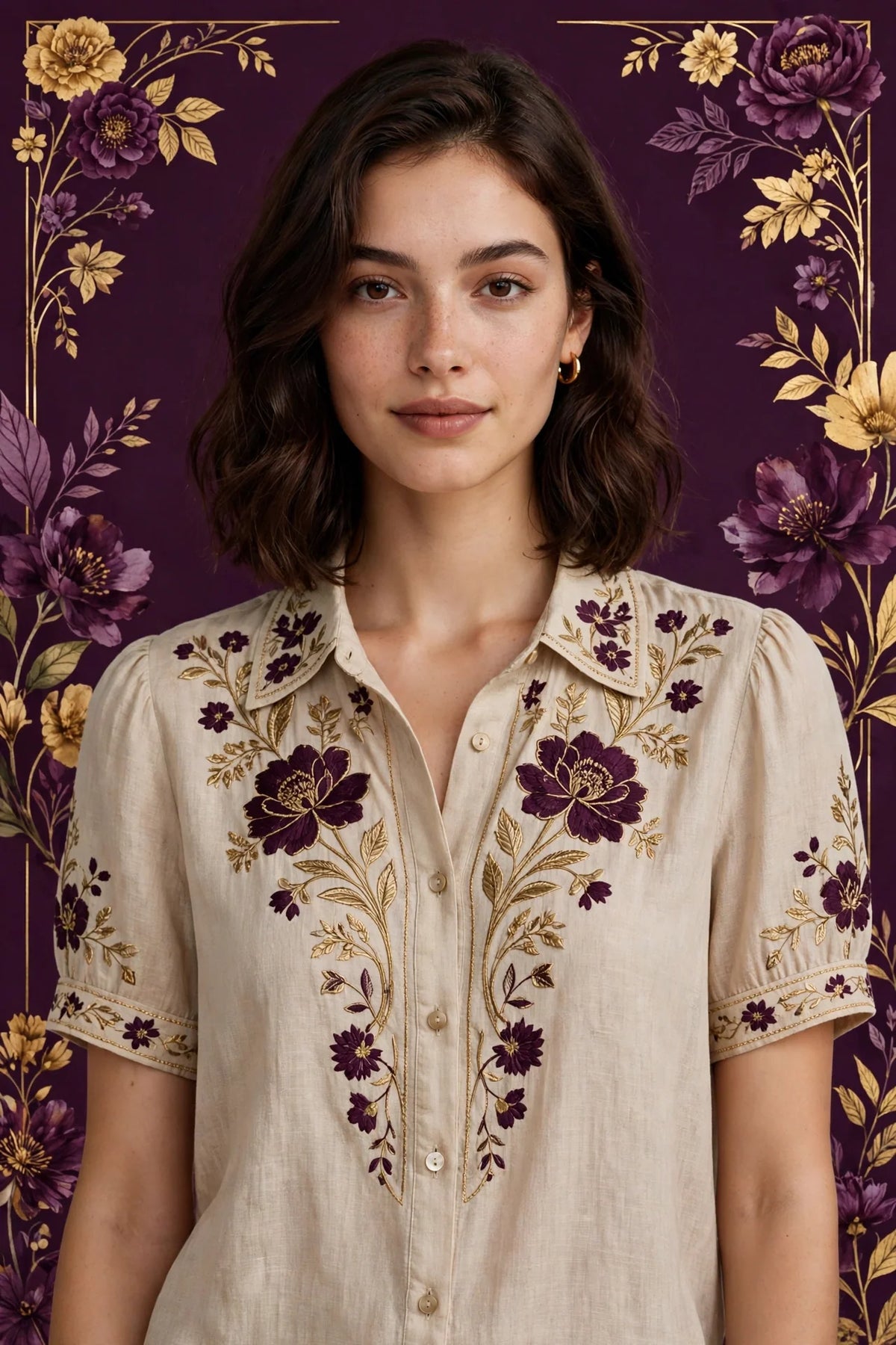 Person wearing Beige Lightweight Summer Blouse