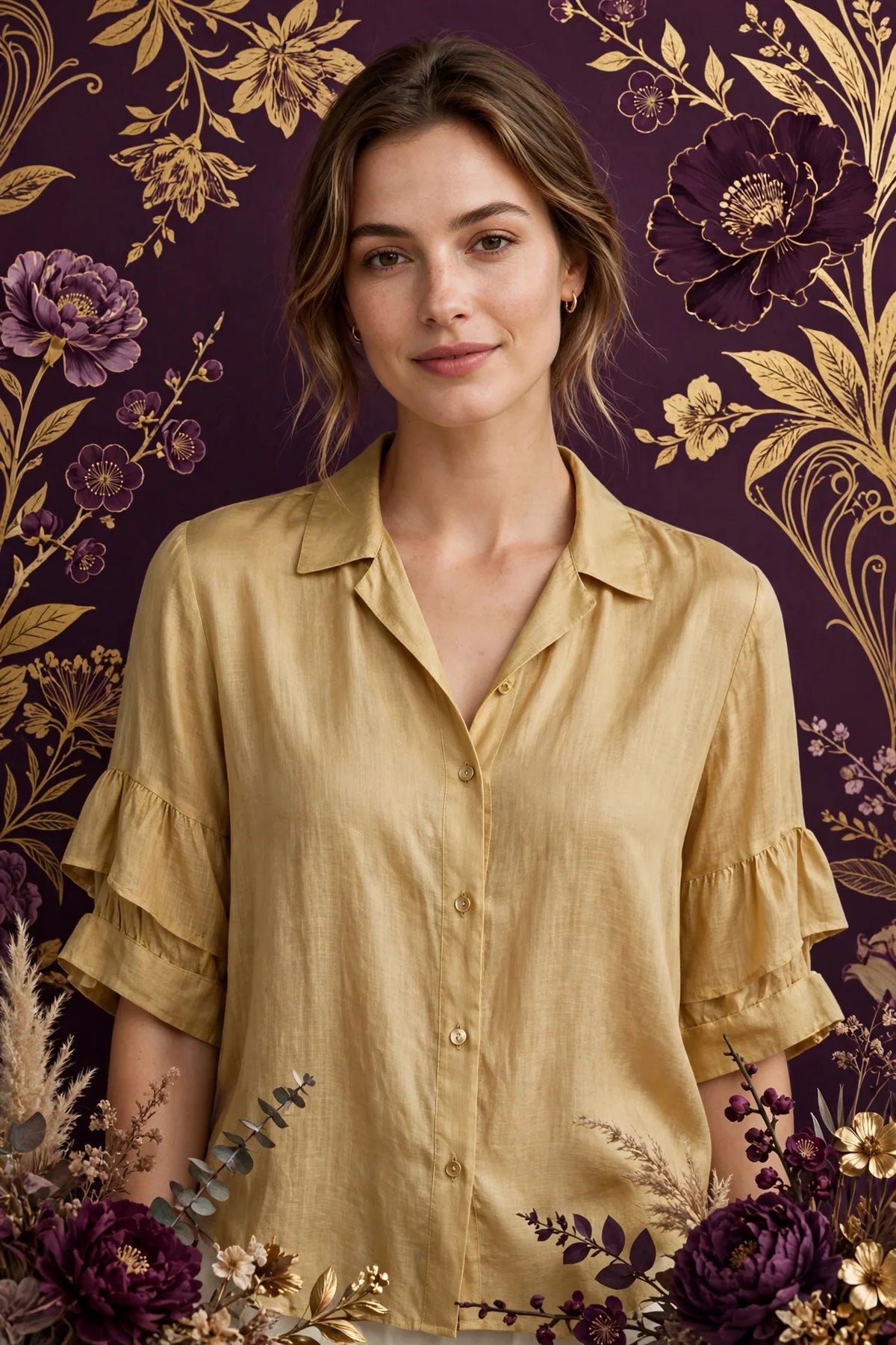 Person wearing Gold Lightweight Summer Blouse