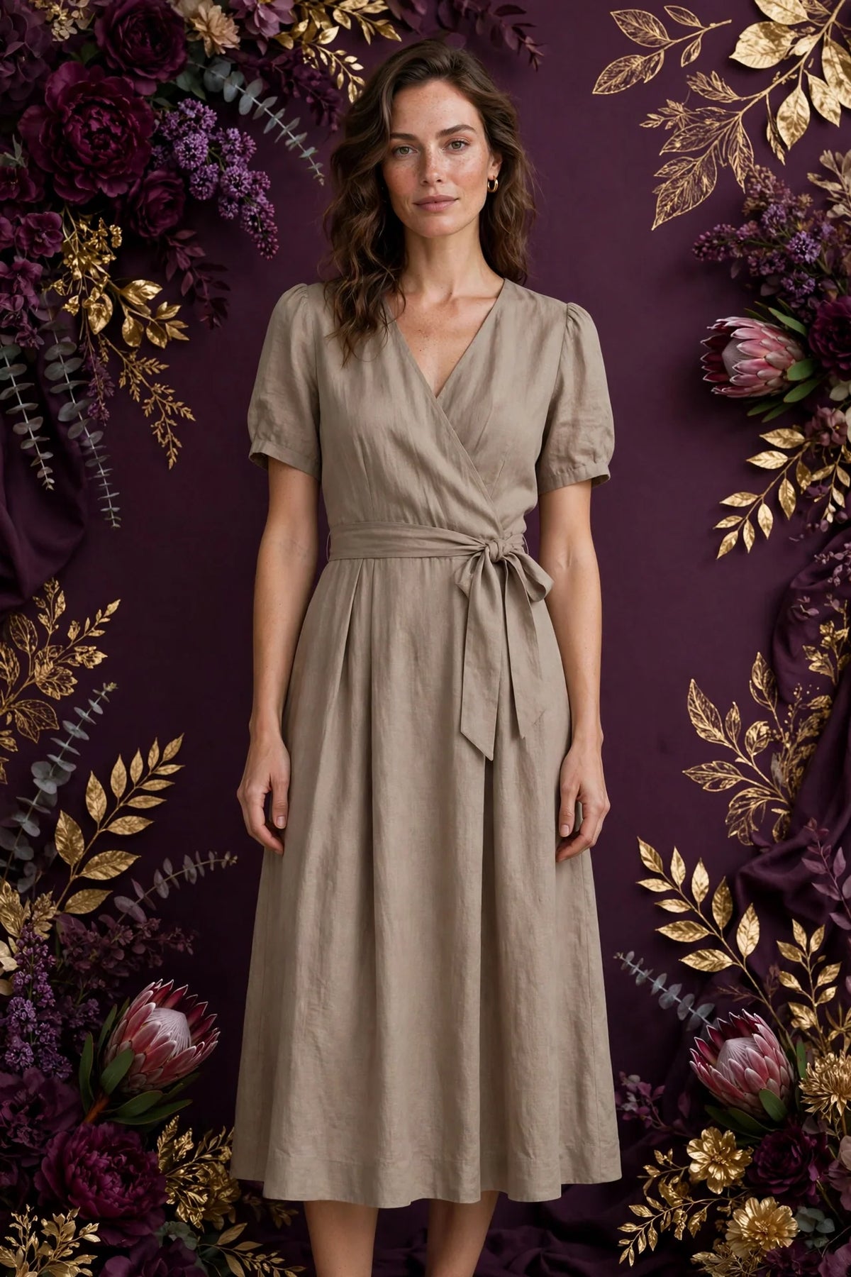 Person wearing Beige Taupe Midi Dress