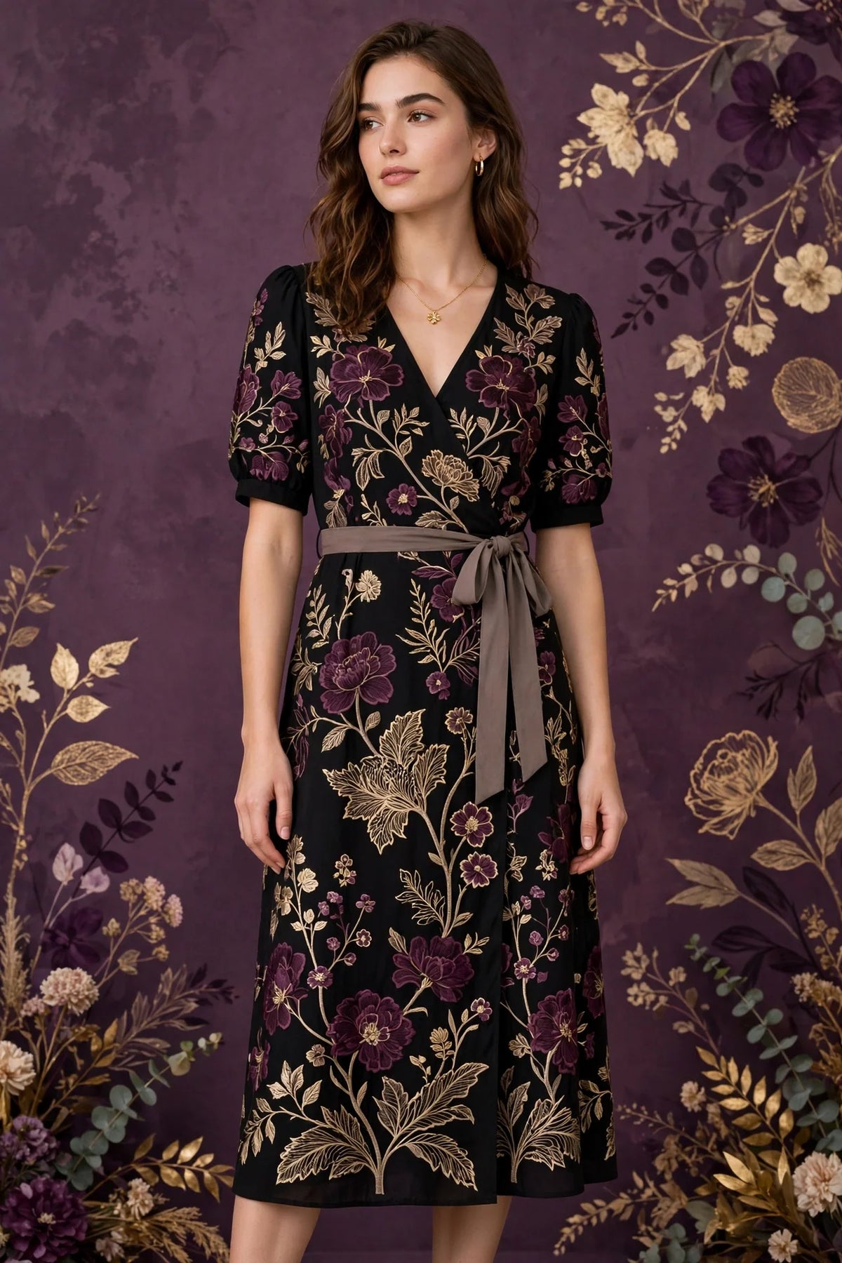Person wearing Black Taupe Midi Dress