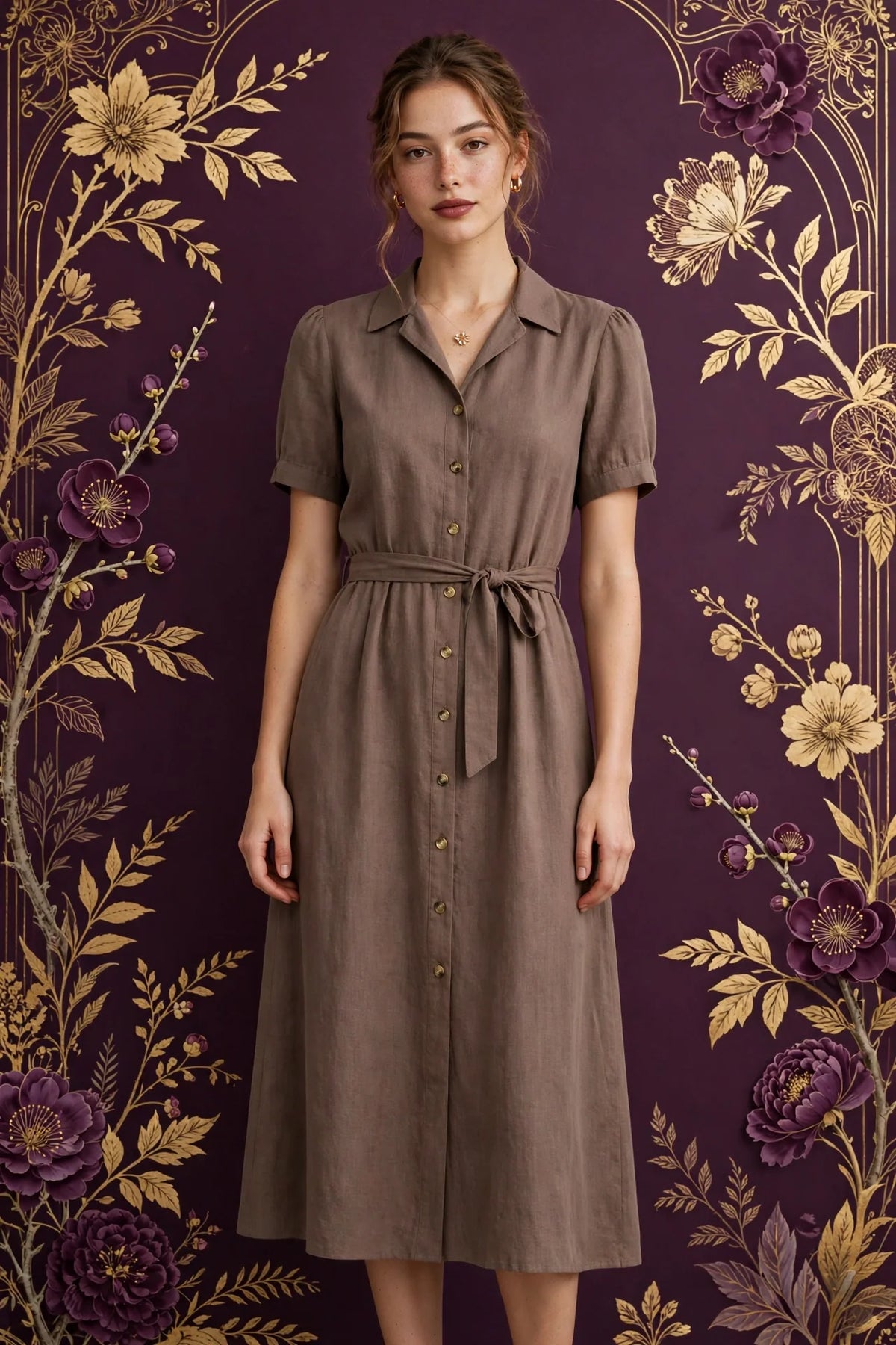 Person wearing Brown Taupe Midi Dress