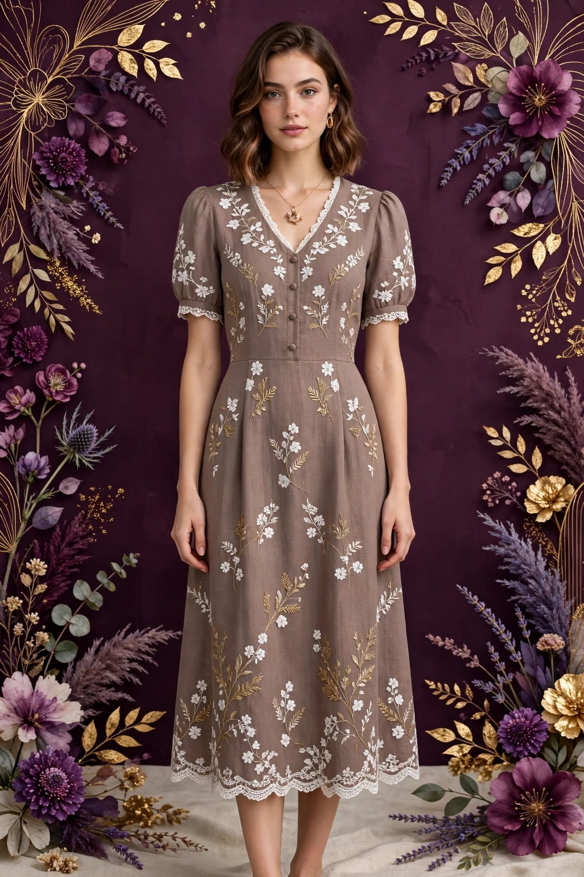 Person wearing White Taupe Midi Dress