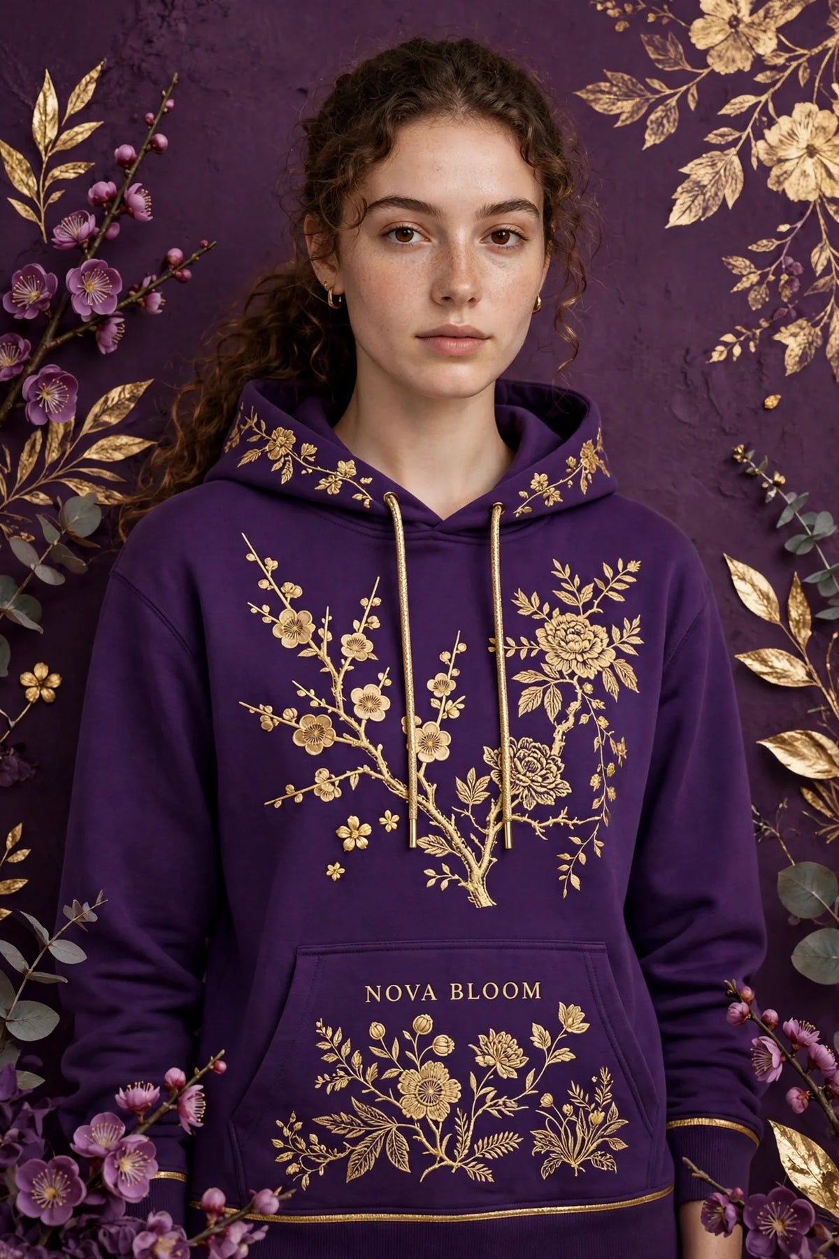 Person wearing Gold Violet Hoodie