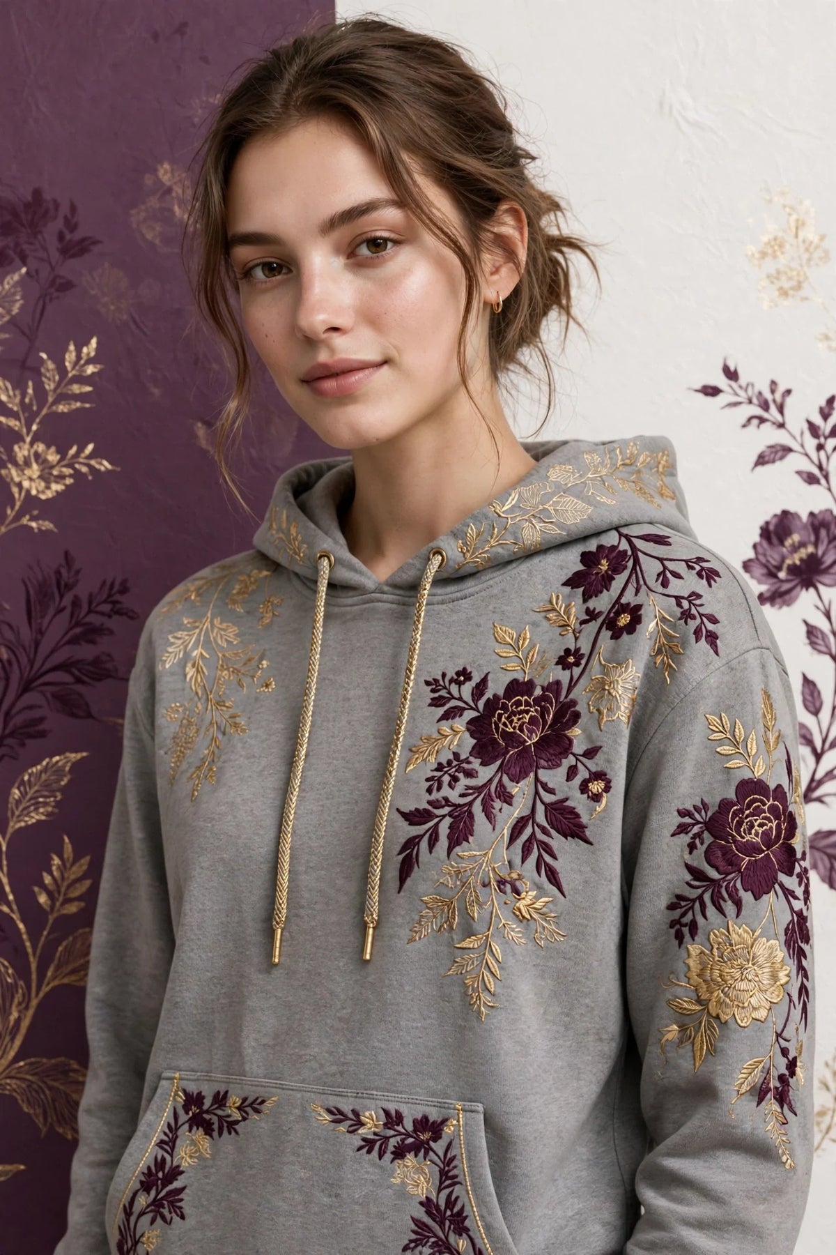 Person wearing Grey Violet Hoodie