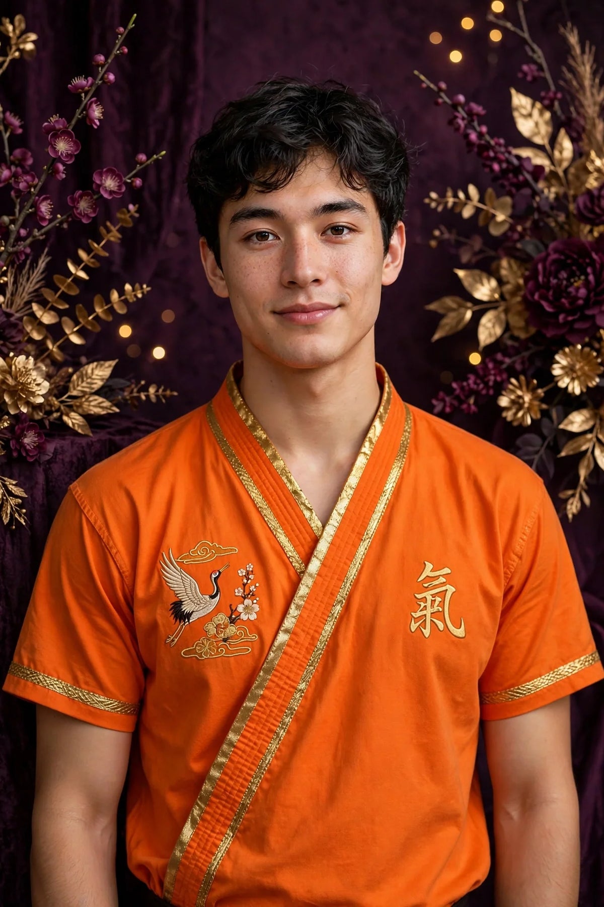 Person wearing Gold Anime Orange Gi Martial Artist T-Shirt