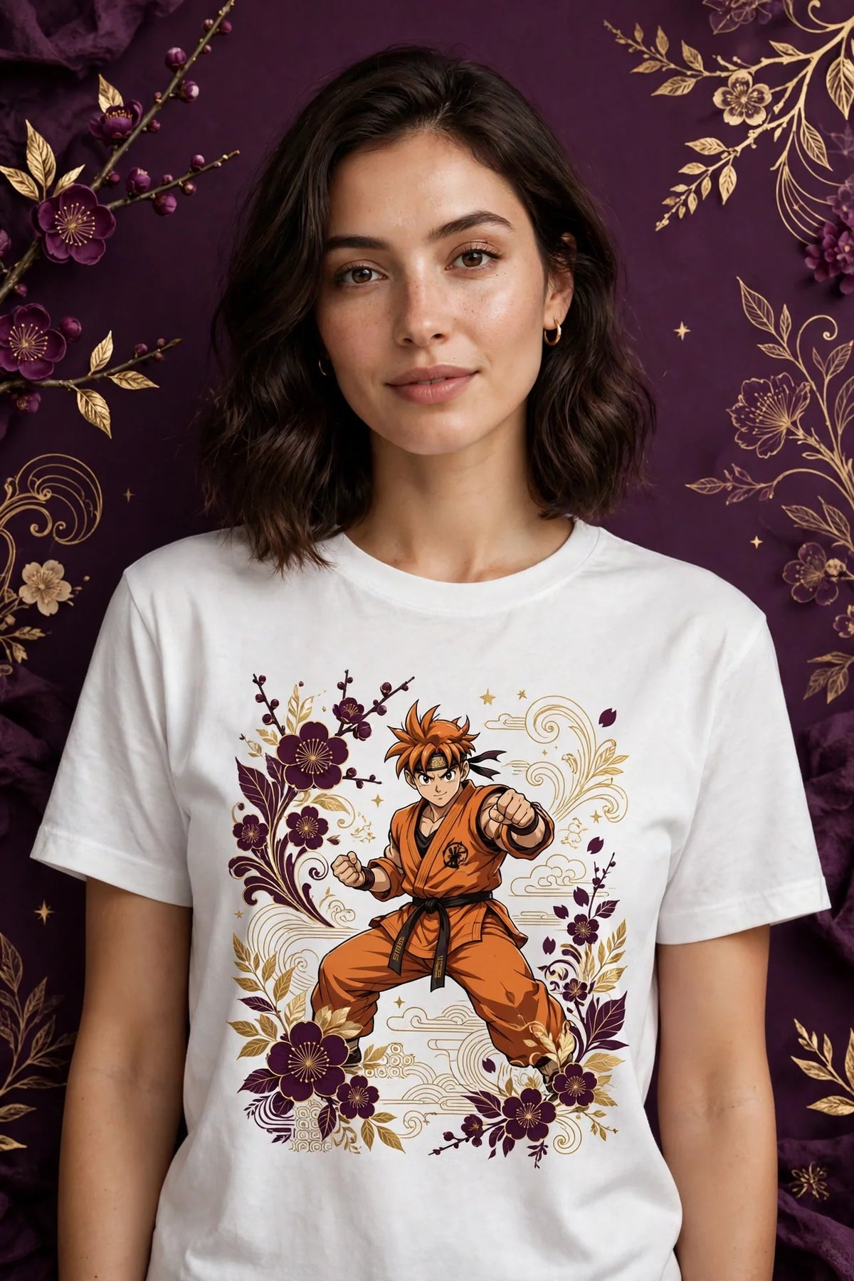 Person wearing White Anime Orange Gi Martial Artist T-Shirt
