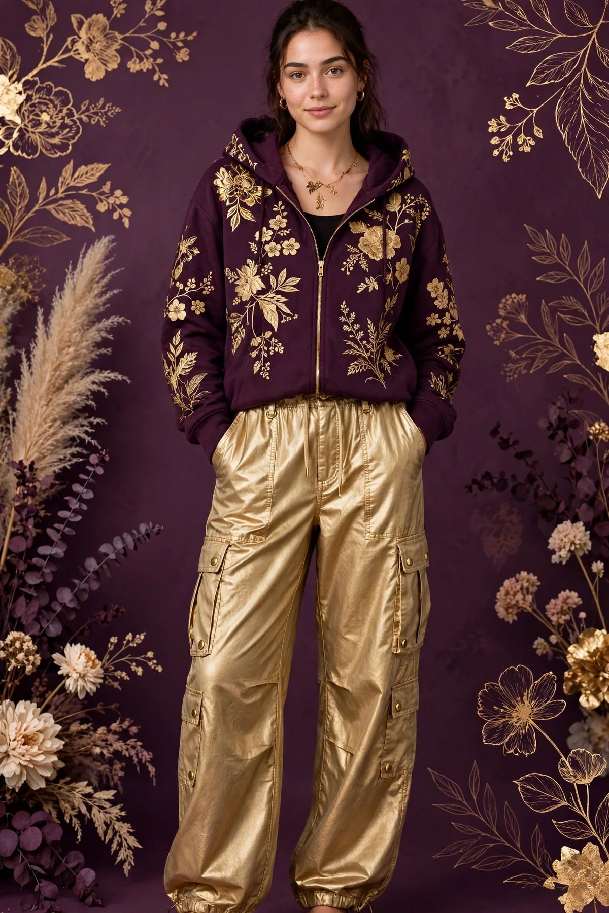Person wearing Gold Relaxed fit cargo pants