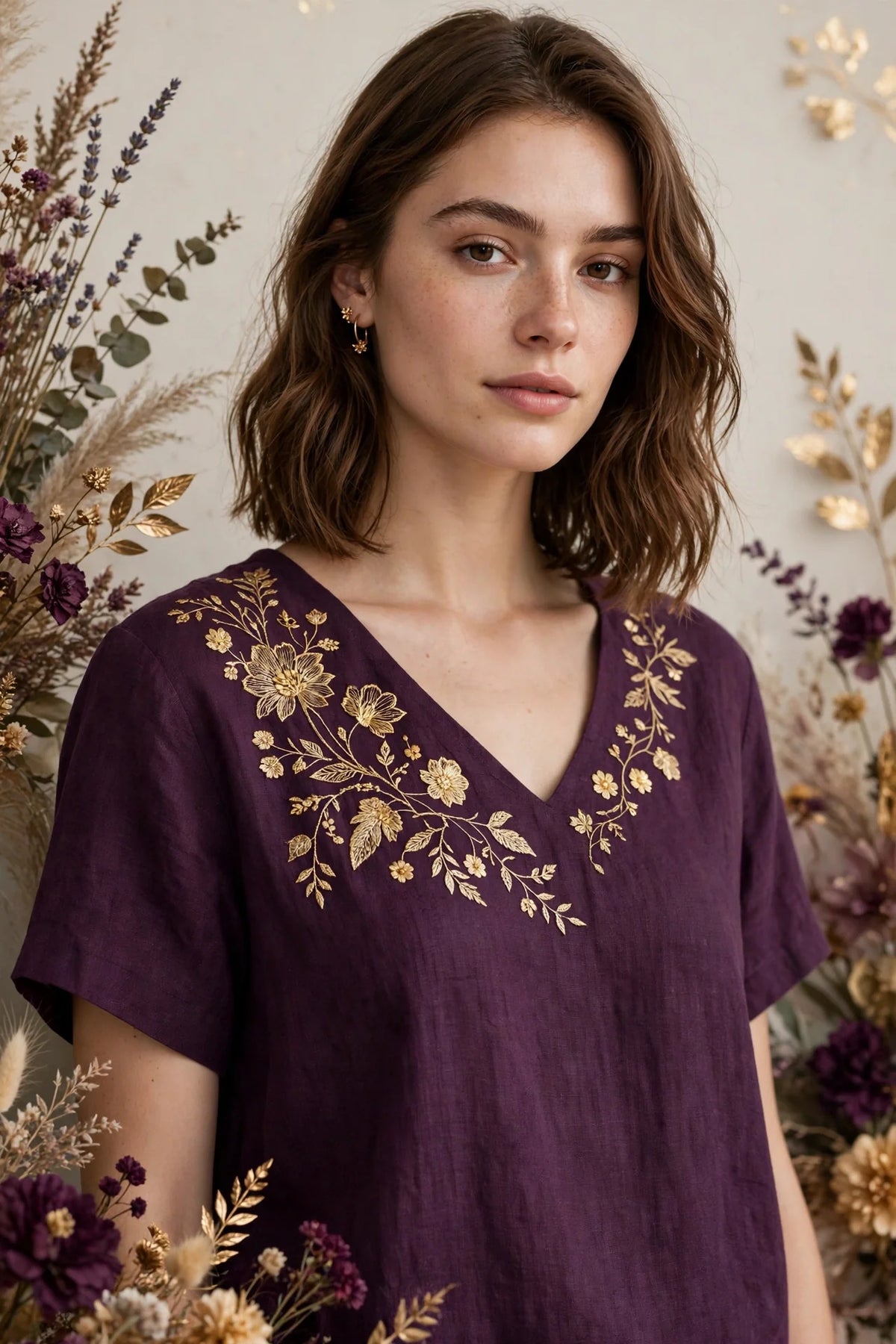 Person wearing Purple Linen Top
