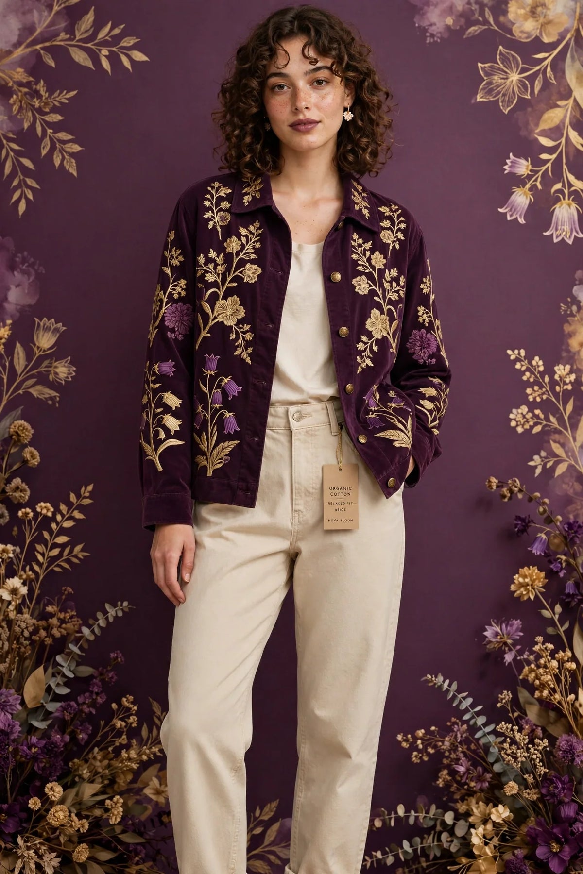 Person wearing Beige Relaxed Fit Organic Cotton Jeans