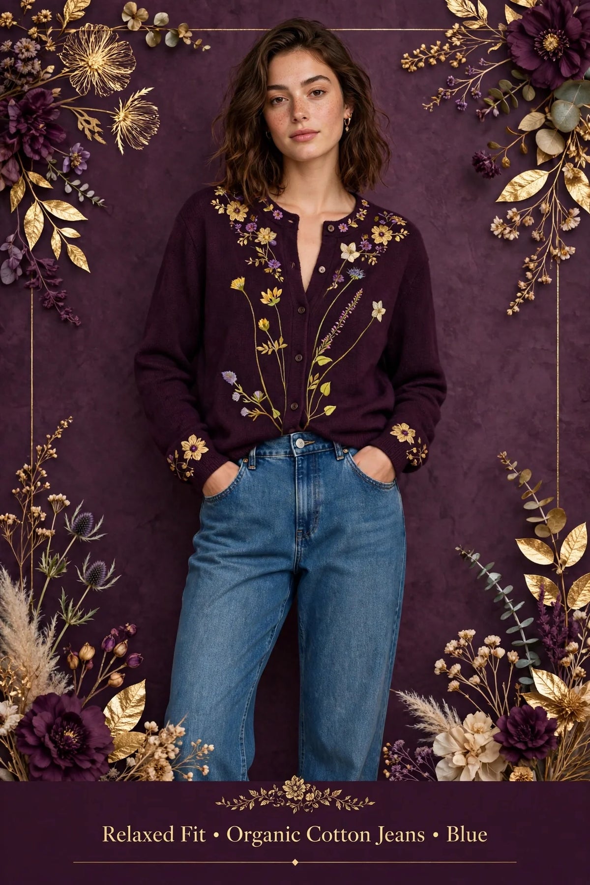 Person wearing Blue Relaxed Fit Organic Cotton Jeans