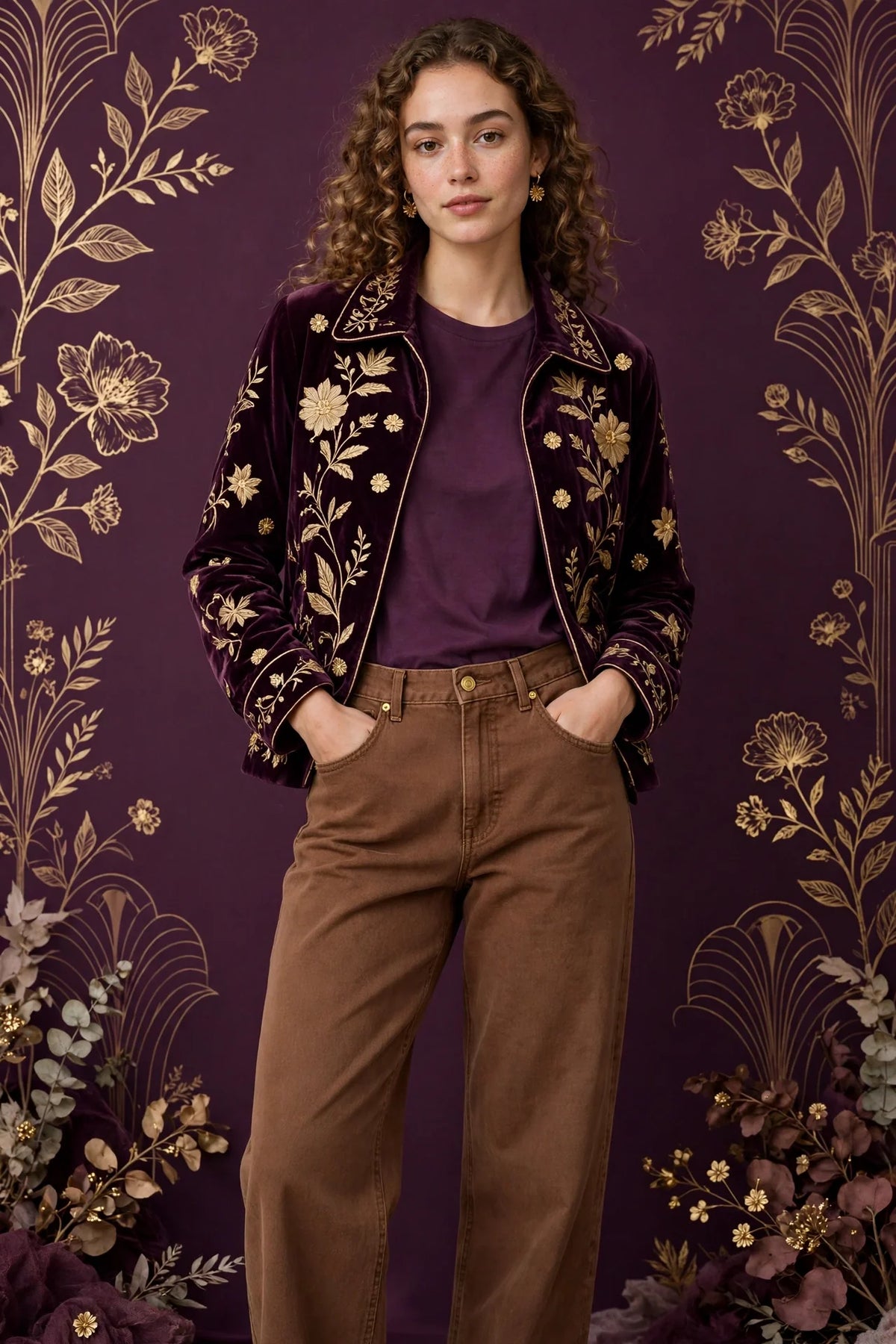 Person wearing Brown Relaxed Fit Organic Cotton Jeans